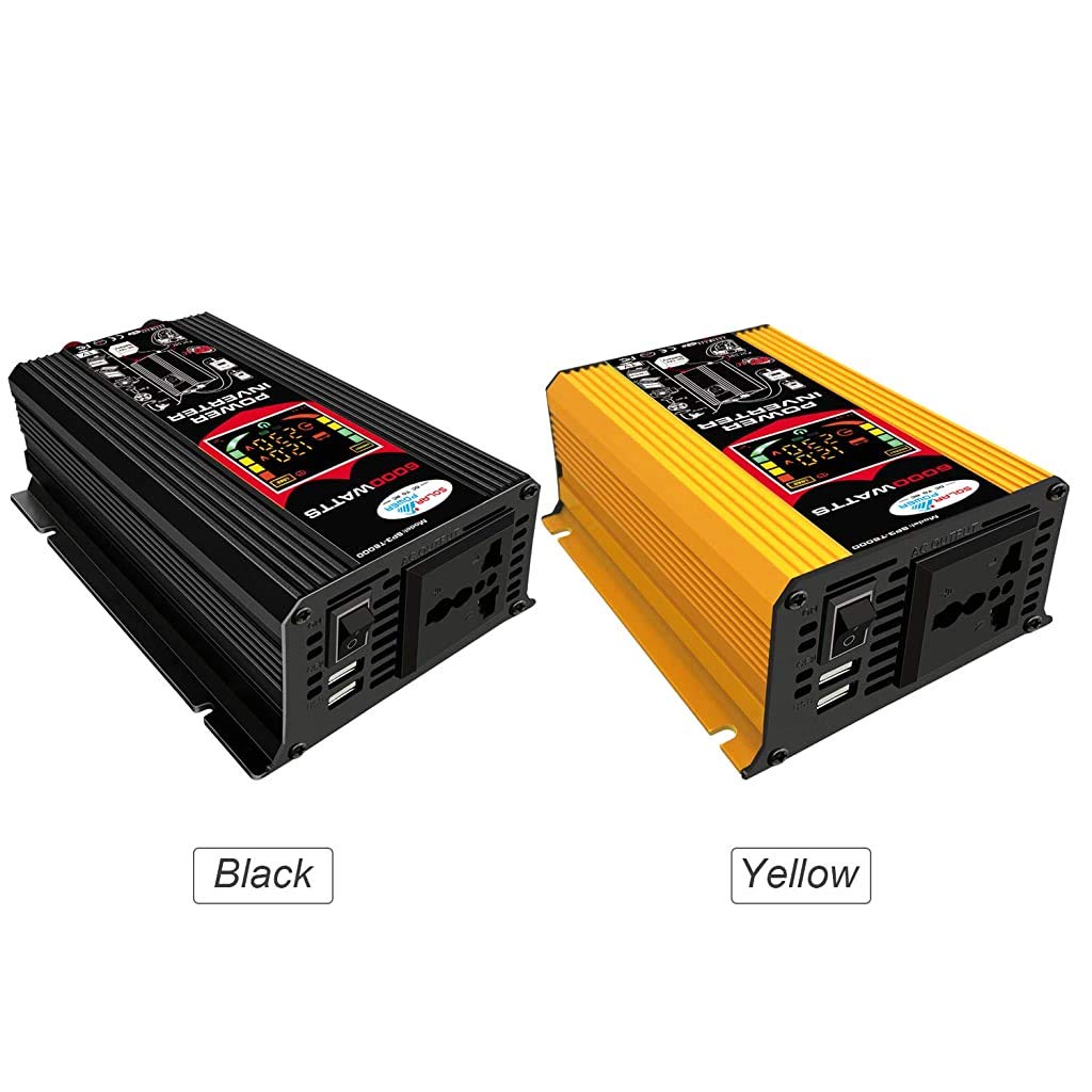 6000W Pure Sine Wave Power Inverter DC 12V to AC 110V/220V Converter with LCD Display, Dual USB Ports & Battery Clips - High Efficiency Car Inverter for RV, Camping, Emergency Power Backup