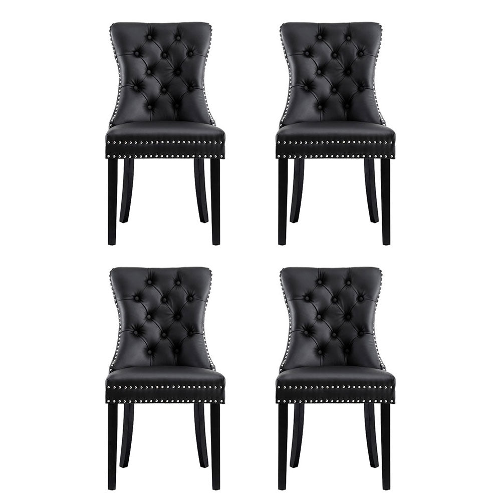 4-Piece Artiss Black Leather Dining Chairs Set - Modern PU Leather Upholstered Kitchen Chairs with Sturdy Metal Legs - Perfect for Dining Room, Kitchen, Breakfast Nook & Home Office