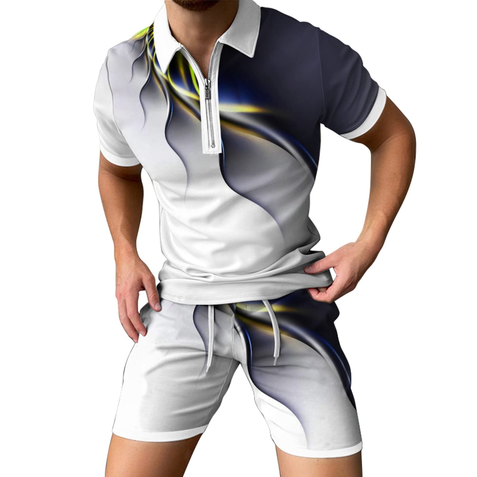 **Men's Summer Beach Tracksuit Sets - 2-Piece Gym & Casual Outfits for Sports, Vacation & Relaxation | Hawaiian-Inspired Shorts & Sweatsuits for Beach & Travel**