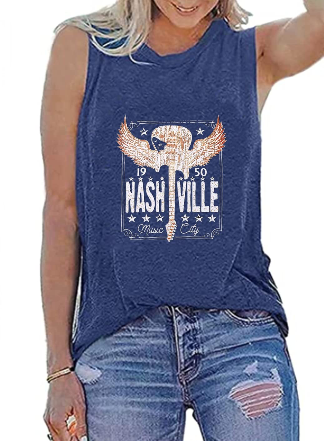 Nashville Music City Tank Top for Women - Funny Guitar Graphic Shirt, Sleeveless Country Music Tee | Perfect for Concerts, Festivals & Casual Summer Outfits