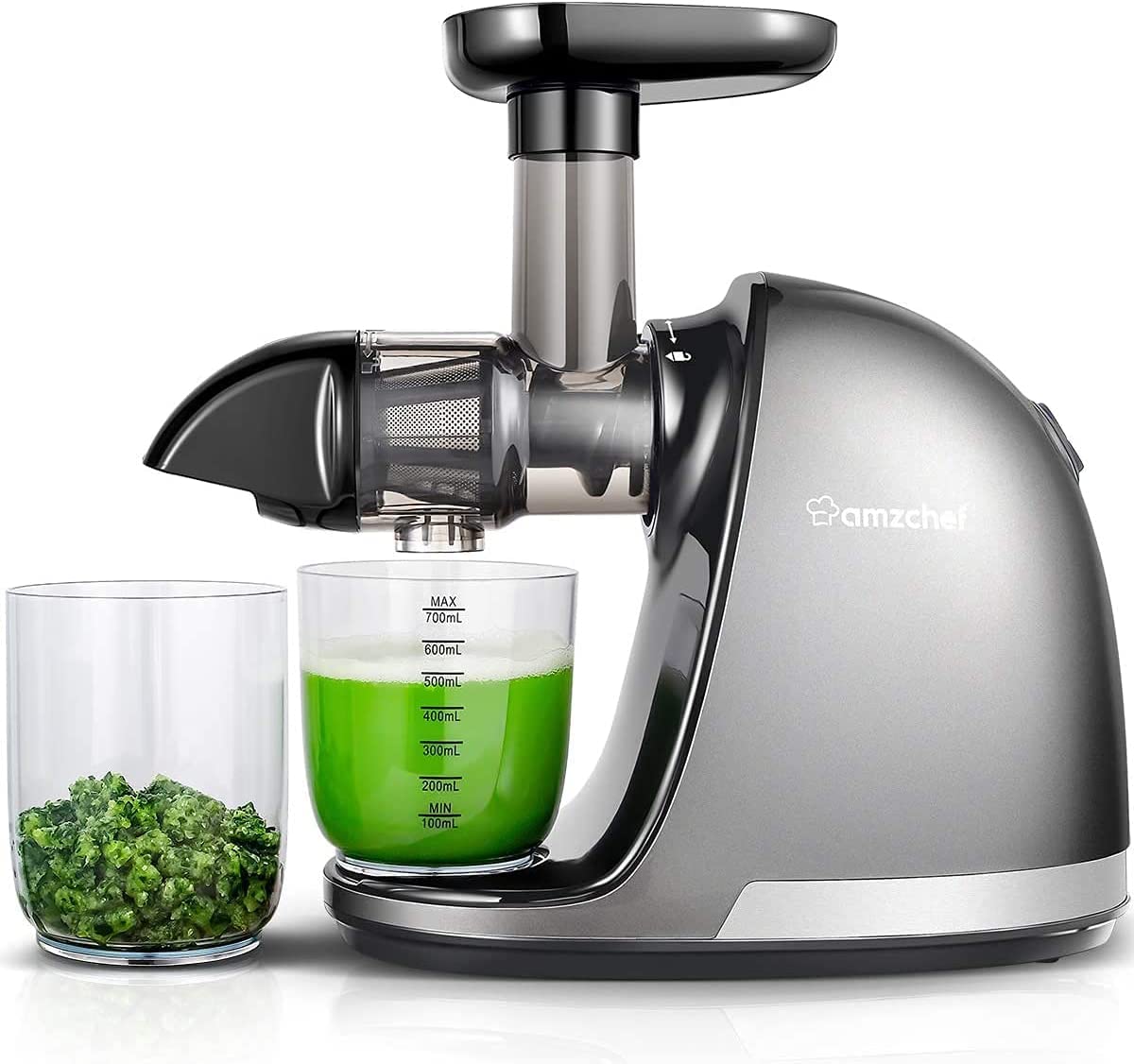 AMZCHEF Slow Masticating Juicer with Reverse Function - High Yield Cold Press Juicer for Fruits & Vegetables - Easy to Clean with Brush - Includes Recipe Book - Perfect for Healthy Juicing at Home or Gym (Gray)
