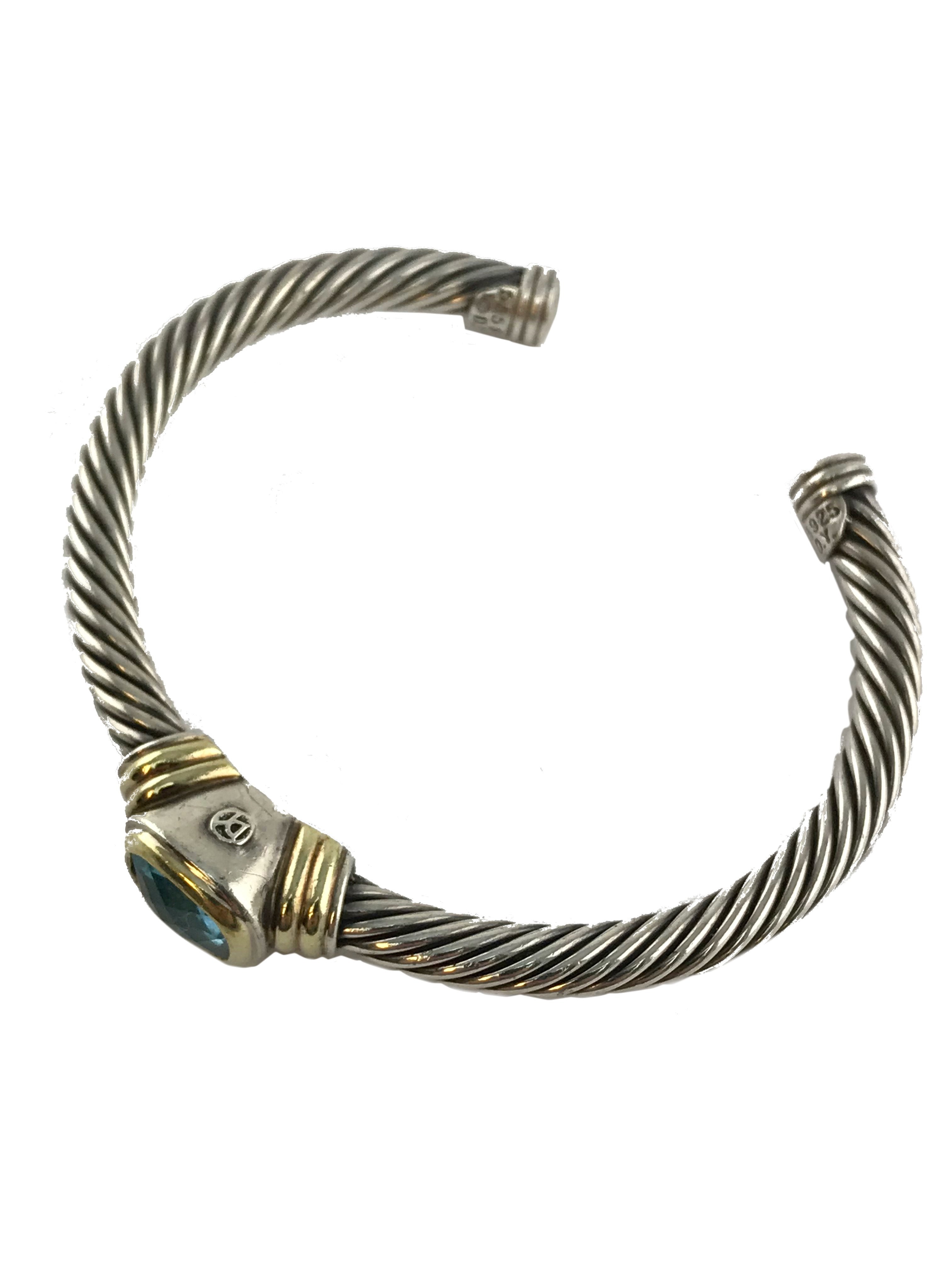 David Yurman Noblesse Bracelet in Sterling Silver & 14k Gold with Blue Topaz | Elegant Jewelry for Women | Perfect for Parties, Weddings & Special Occasions
