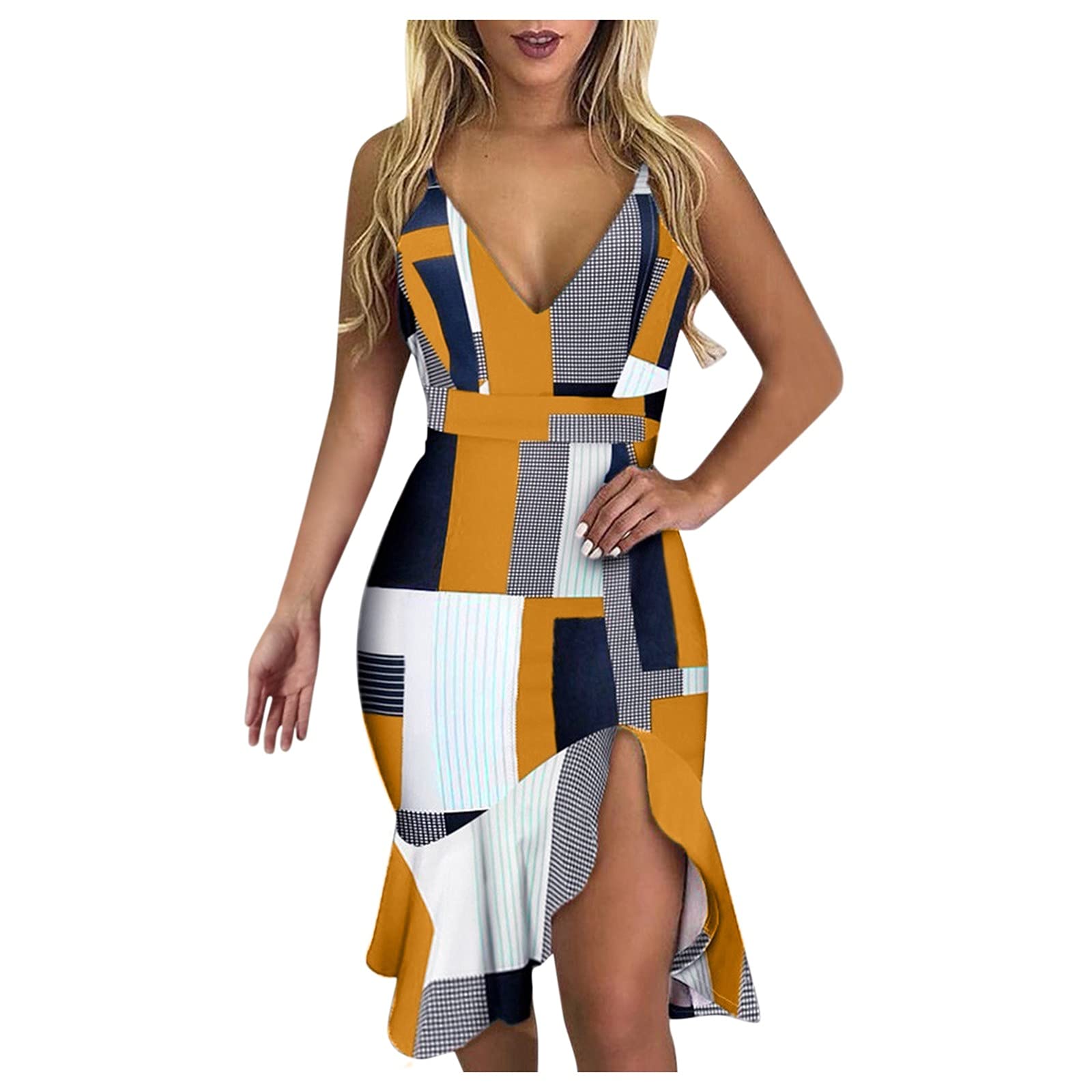 Elegant Floral Print Spaghetti Strap V-Neck Midi Dress for Women - Long Sleeve Party Dress for Cocktail, Wedding Guest & Special Occasions