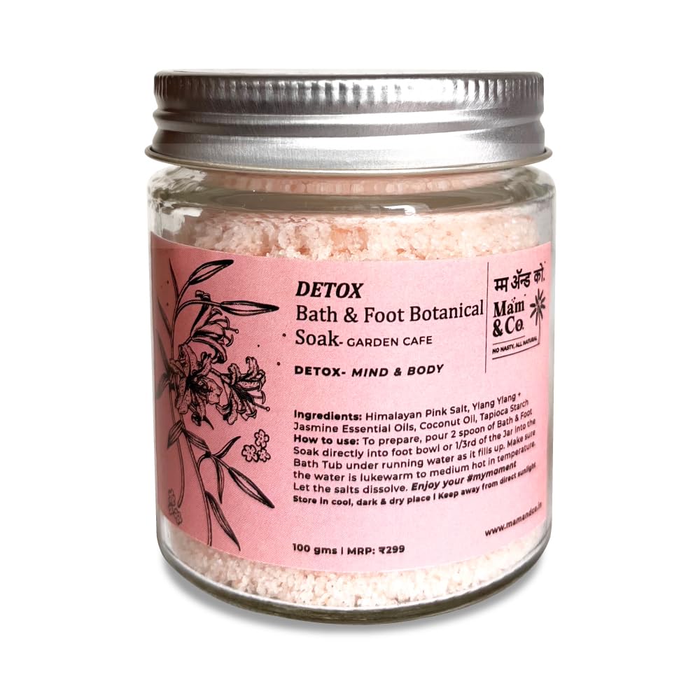 Mam & Co. Detox Bath & Foot Botanical Soak with Natural Minerals | Organic Bath Salts for All Skin Types | Relaxing & Rejuvenating | 100g - Perfect for Spa Nights, Post-Workout Recovery & Stress Relief