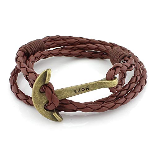 40cm PU Leather Anchor Bracelet for Men - Stylish Wristband Wrap Charm Hand Cuff Jewelry, Perfect for Casual Outings and Gift Giving