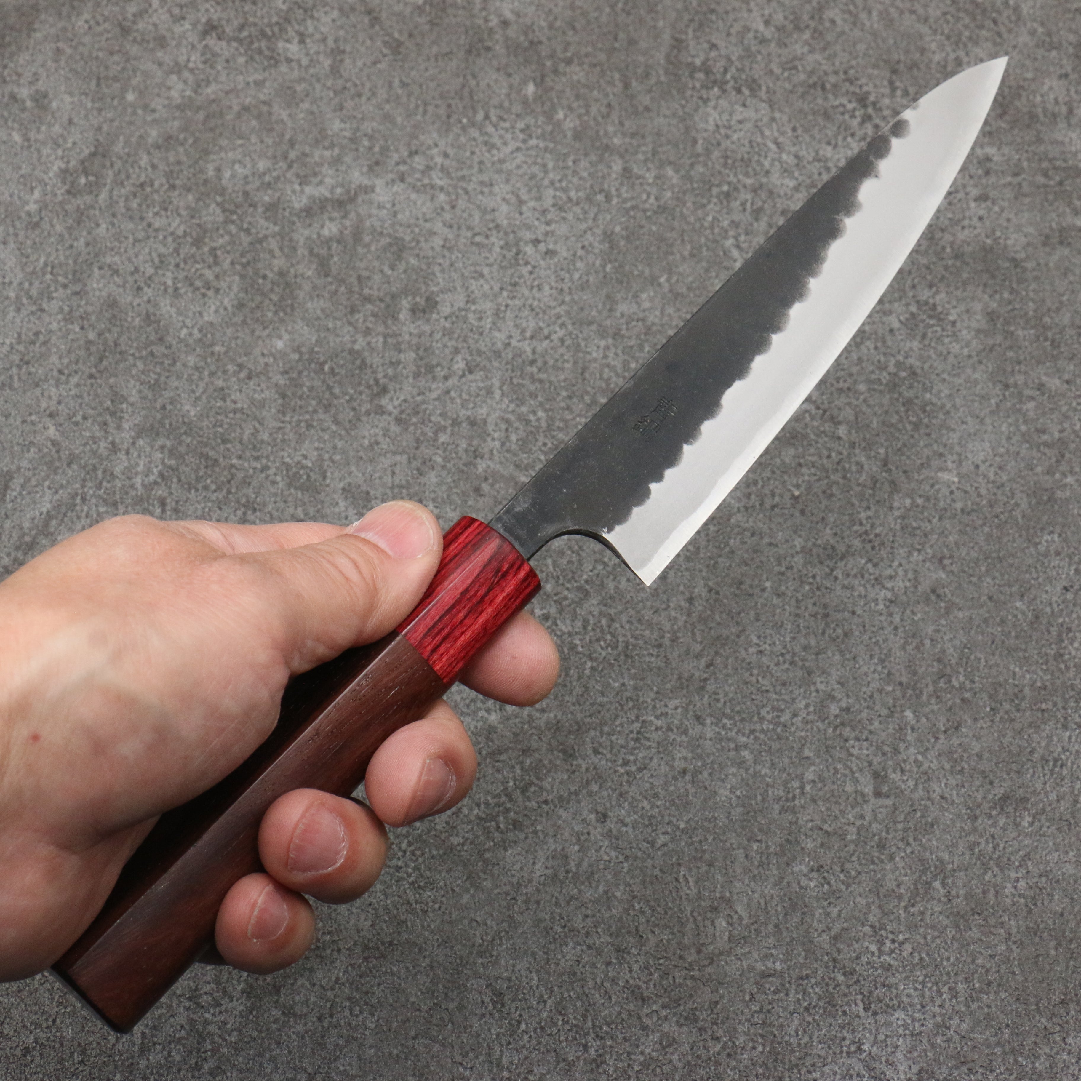 Nao Yamamoto Blue Steel Kurouchi Petty Utility Knife 135mm - Shitan Handle with Red Pakka Wood Ferrule - Perfect for Slicing, Peeling & Precision Kitchen Tasks