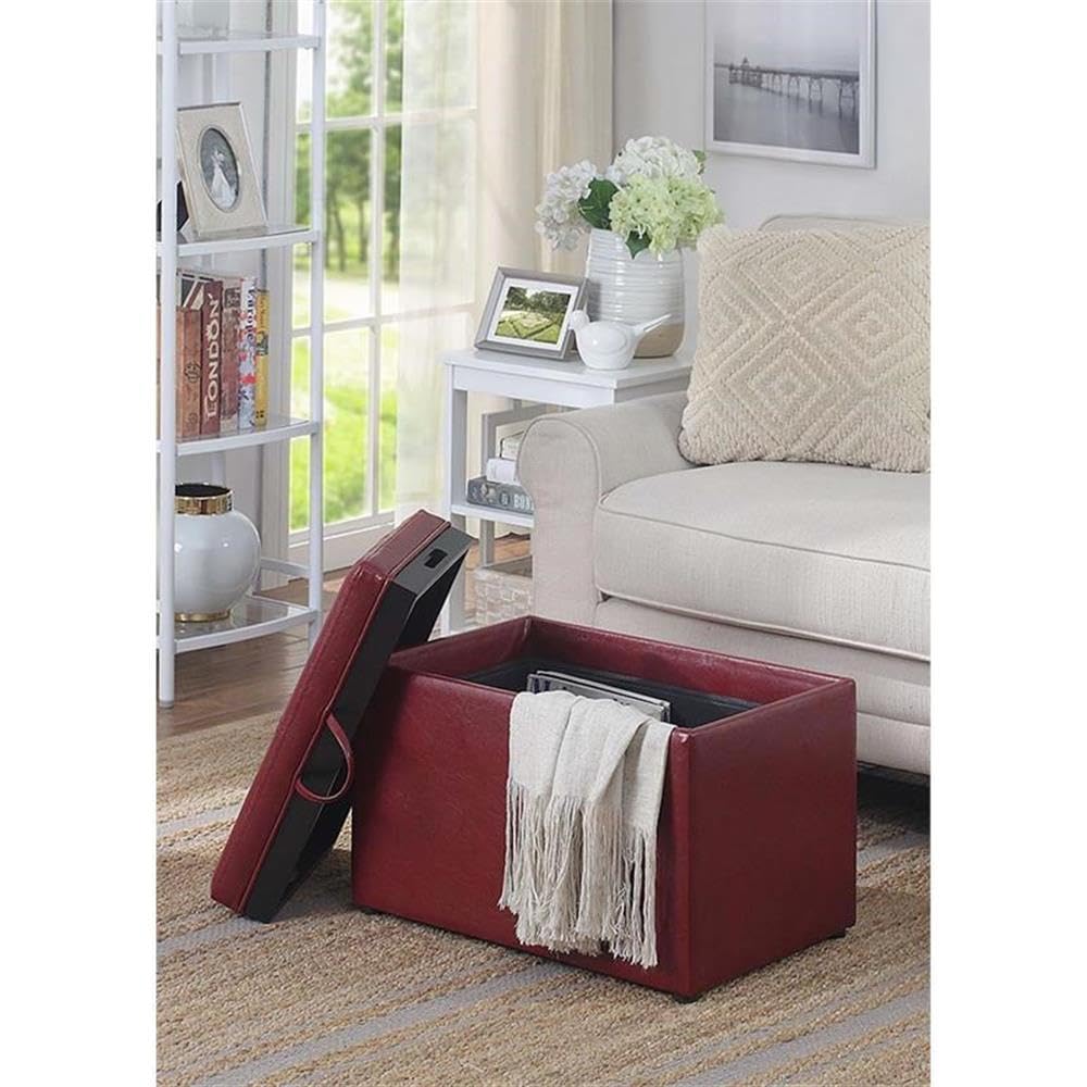 Pemberly Row Transitional Accent Storage Ottoman - Red Faux Leather Footrest Bench with Lift Top | Perfect for Living Room, Bedroom & Home Decor