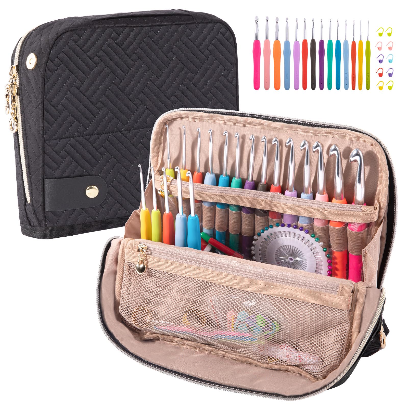 MYBAGZING 14-Size Crochet Hook Set (2mm-10mm) with Ergonomic Handles & Stand-Up Organizer Case - Perfect for Crochet Lovers & Beginners - Ideal for Home Crafting, Travel Projects, and DIY Gift Making