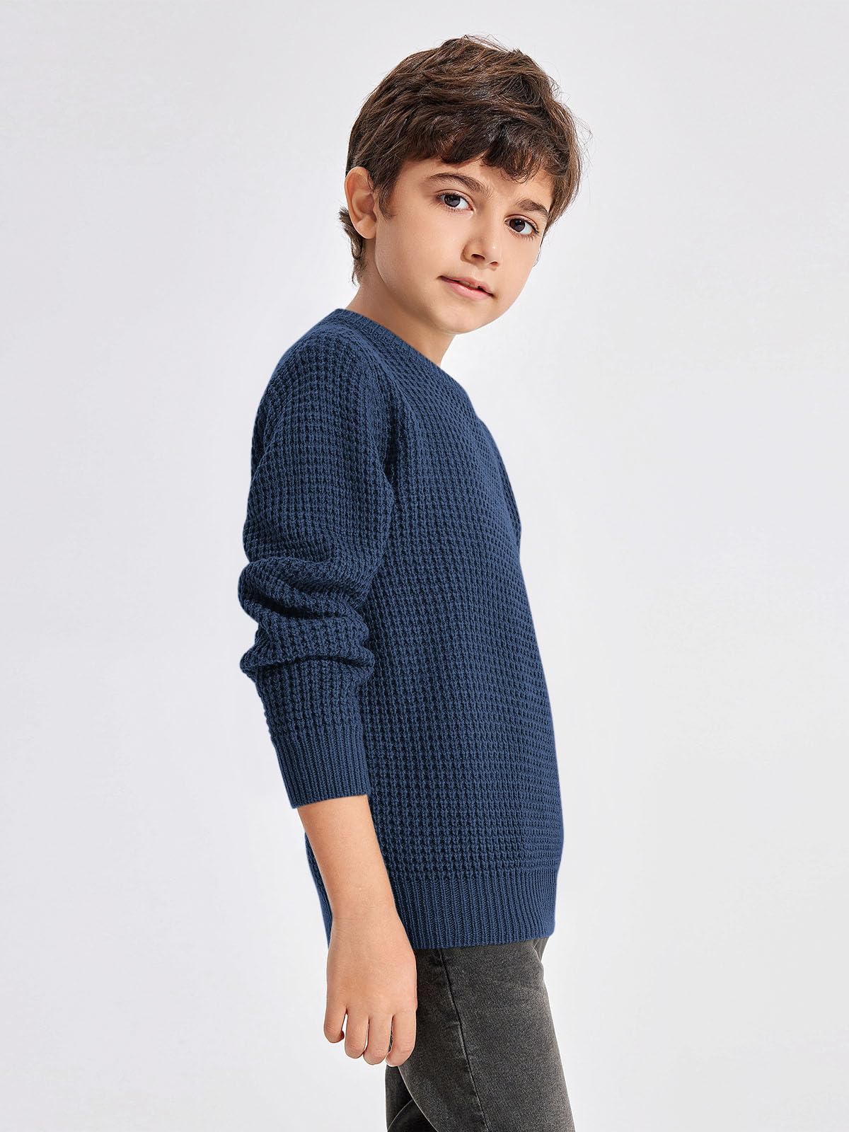 Haloumoning Boys Casual Pullover Sweater - Soft Chunky Knit Crewneck Jumper for Kids Ages 4-14 - Warm Winter School Outfit & Cozy Playtime Wear