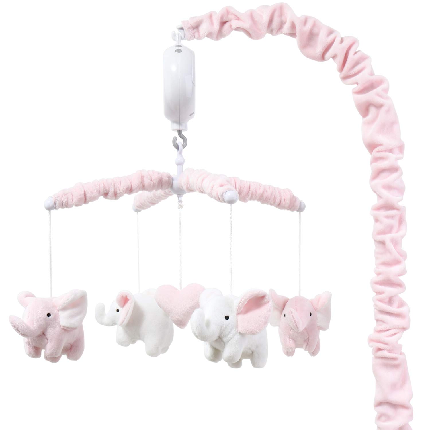 Pink Elephant Baby Nursery Decor Set - 4 Piece Crib Bedding Set with Comforter, Fitted Sheet, Mobile & Dust Ruffle | Soft Cotton Nursery Collection for Girls & Boys | Perfect for Baby Showers, Newborn Gifts & Nursery Decorating
