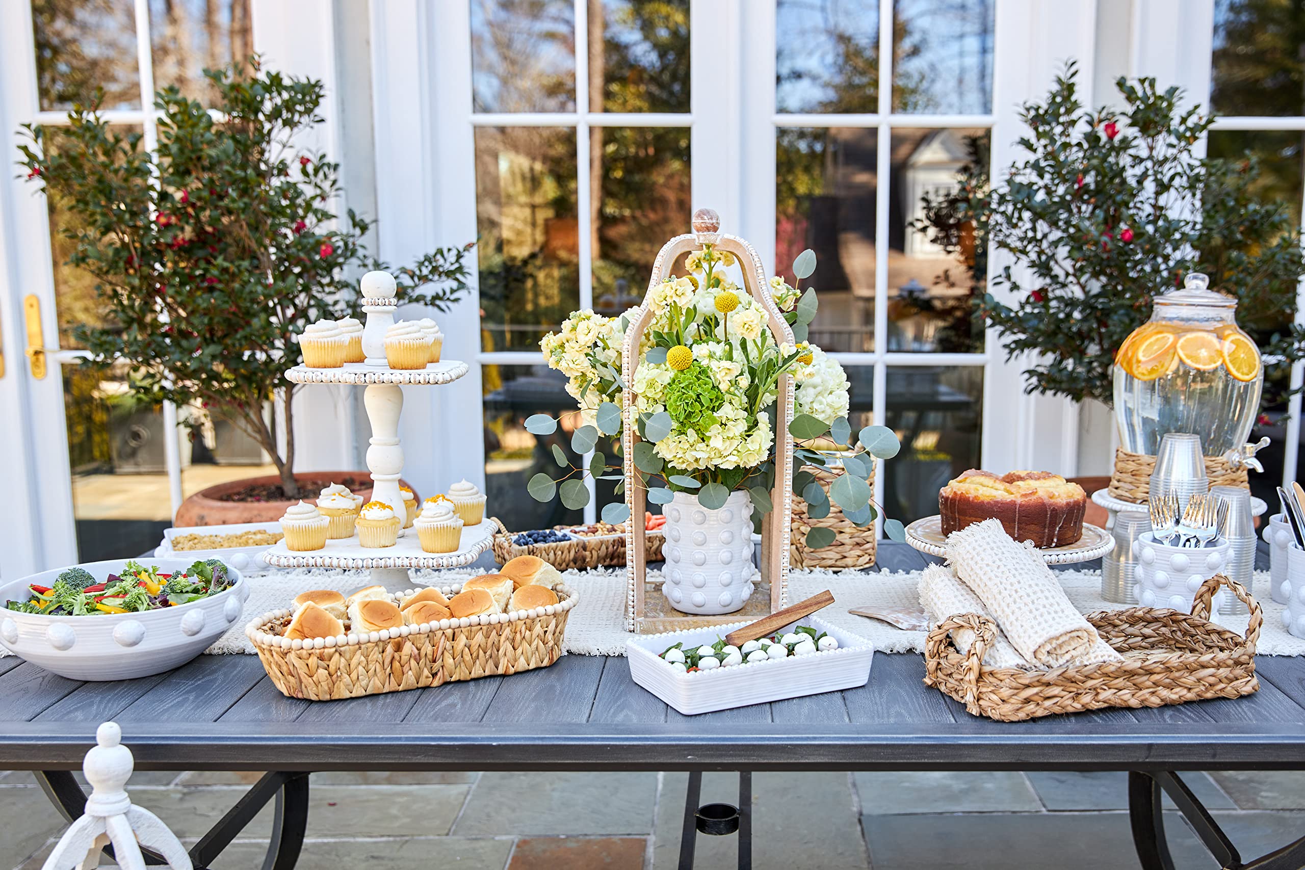 Mud Pie White Beaded Tiered Serving Tray, 20