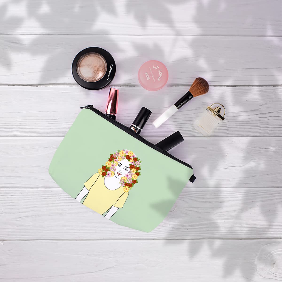 Crazyify Women's Cartoon Caricature Cosmetic Bag - Canvas Makeup Pouch for Travel & Storage | Waterproof Toiletry Organizer with Zipper | Perfect for Daily Use, Gym, Vacation & Gifts