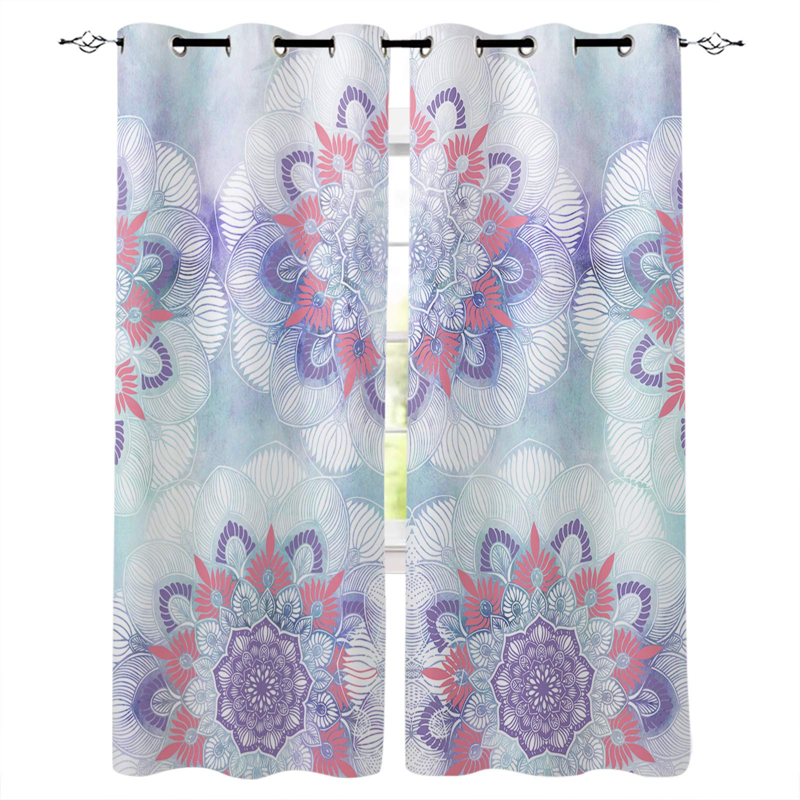 Victories Blackout Curtains 2 Panels - Thermal Insulated Room Darkening Window Drapes with Grommet Top, India Mandala Boho Chic Design for Bedroom, Living Room & Patio Door | Perfect for Light Blocking, Energy Saving & Stylish Home Decor