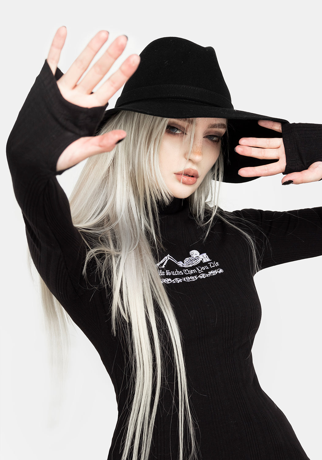 Life Sucks High Neck T-Shirt for Women - Trendy Slogan Tee for Casual Wear, Street Style & Everyday Outfits