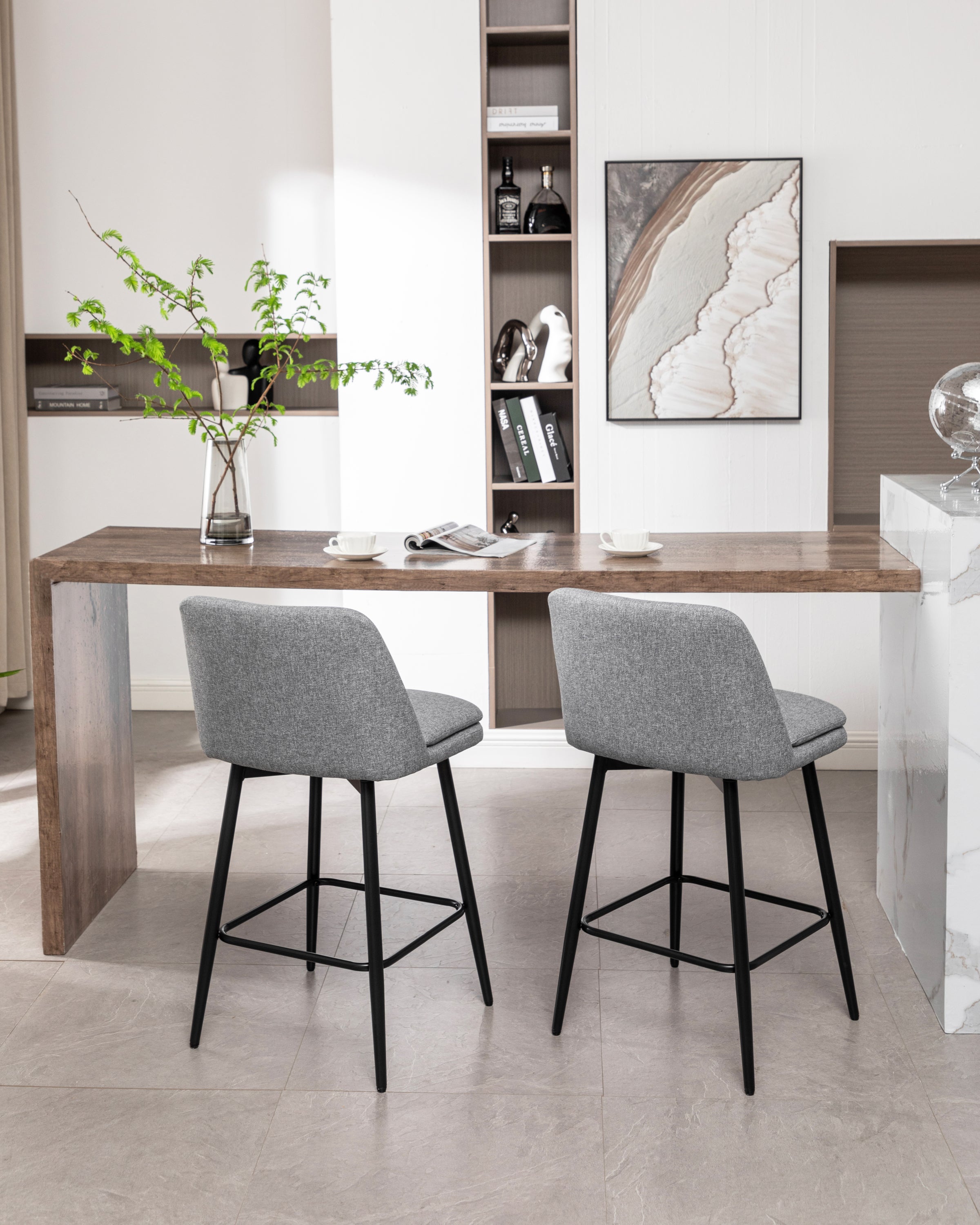 360° Swivel Counter Height Bar Stools Set of 2 - Upholstered with Back Support & Sturdy Metal Legs, 25.6