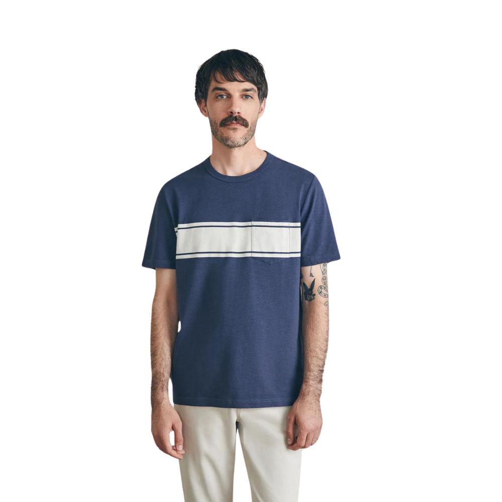Faherty Men's Surf Stripe Sunwashed Pocket T-Shirt - Soft Cotton Casual Tee for Beach, Surfing & Summer Outfits