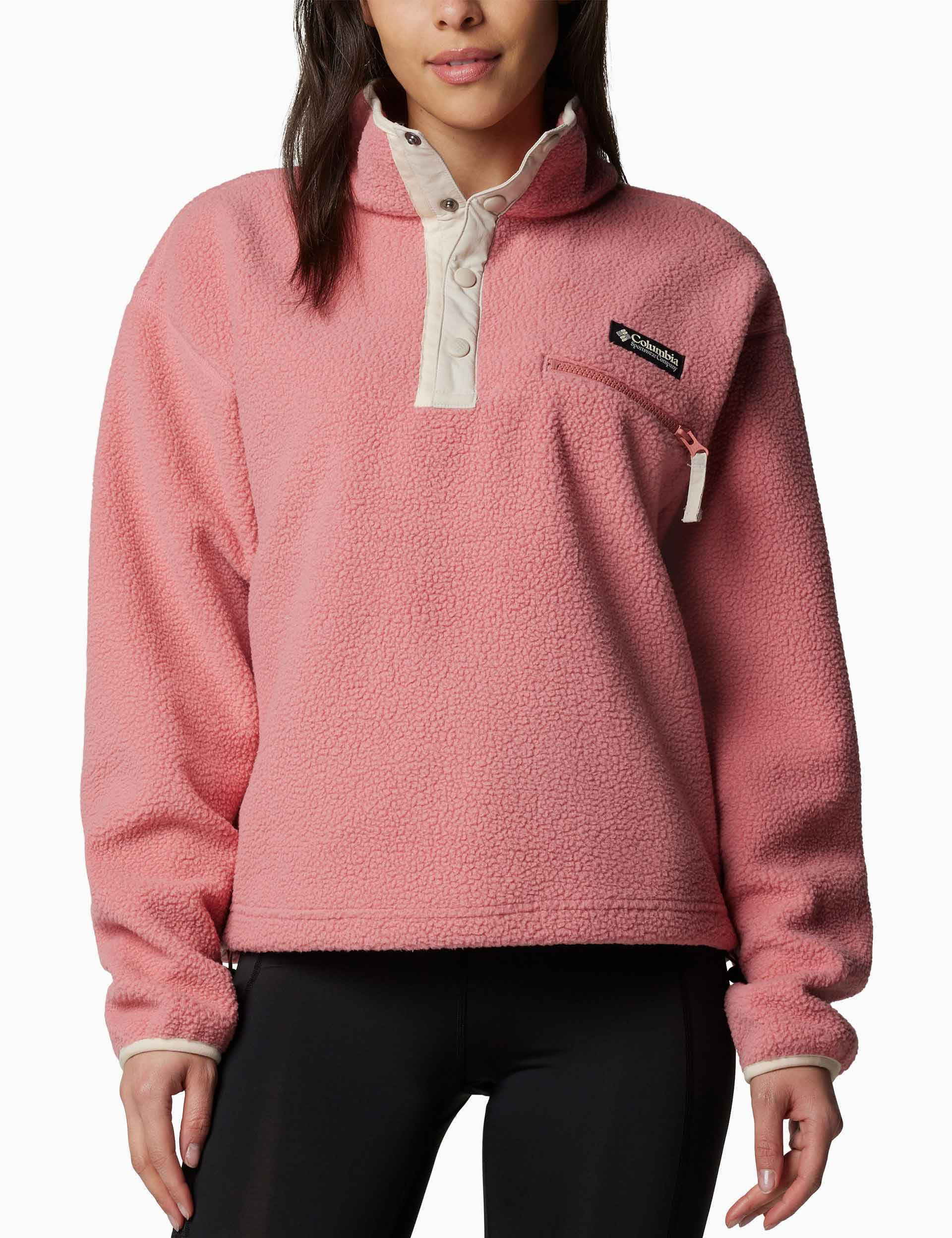 Helvetia II Cropped Sherpa Half Snap Fleece Jacket - Pink Agave | Women's Cozy Winter Outerwear for Casual Wear & Outdoor Activities