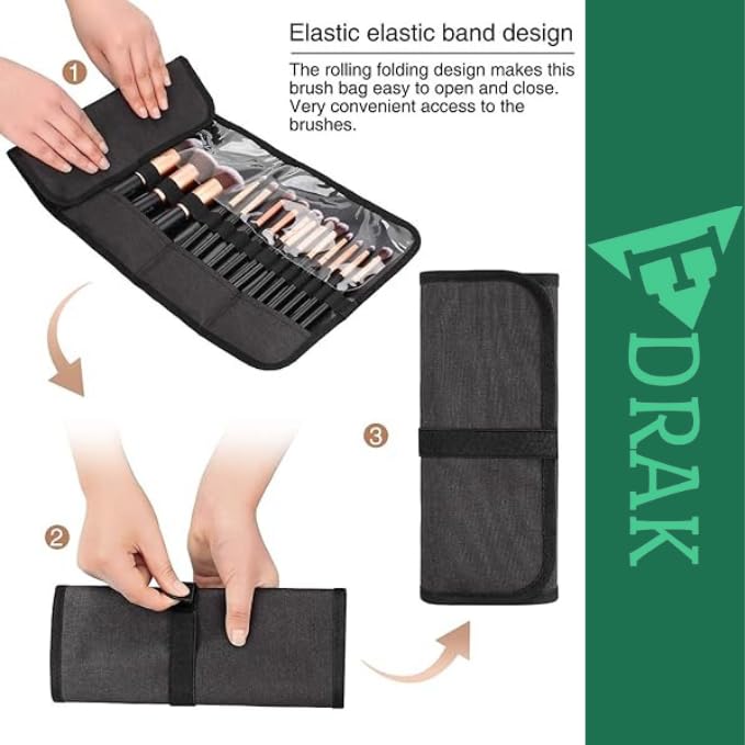 EDRAK Travel Makeup Brush Organizer Bag - Black Cosmetic Pouch for Brushes, Pens & Pencils | Portable Makeup Case for Women | Perfect for Travel, Home & Professional Use (Brushes Not Included)