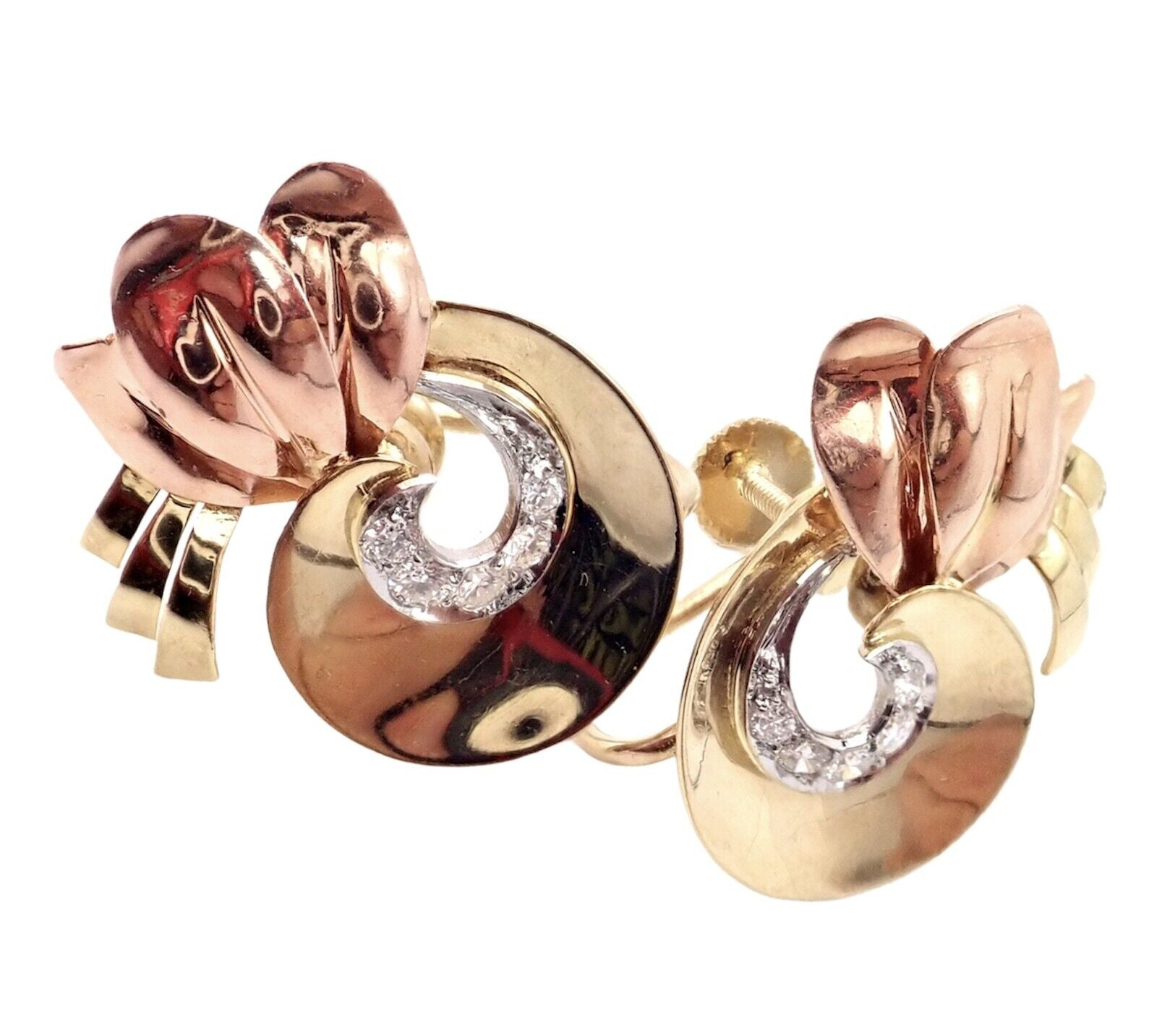 Vintage Tiffany & Co 14k Yellow Rose Gold Diamond Screwback Earrings - Authentic Luxury Jewelry for Women, Perfect for Weddings, Anniversaries & Special Occasions