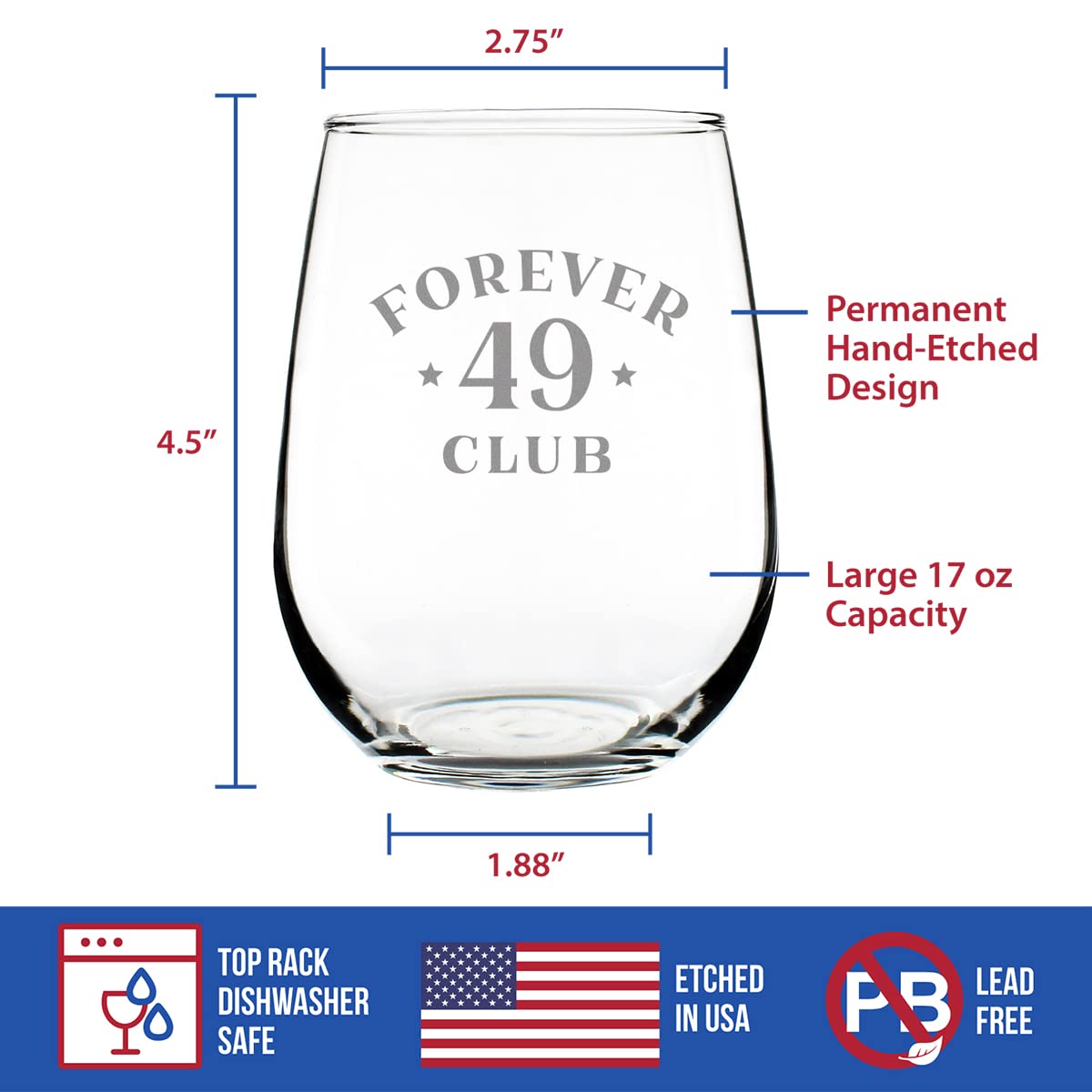 Stemless Wine Glass - 17oz Large Birthday Gift for Women & Men Turning 50 - 50th Birthday Party Decorations - Perfect for Celebrations, Anniversaries & Wine Tasting Events