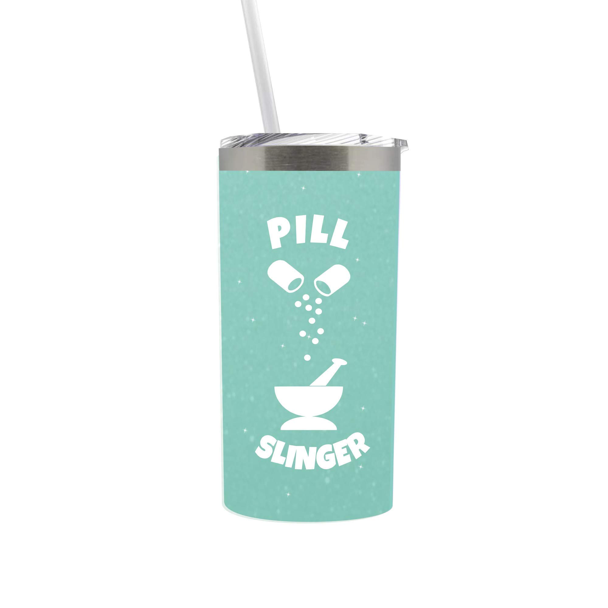 Funny CPHT Pharmacy Technician Graduation Gift for Women - 20oz Insulated Tumbler Cup with Straw & Lid, Leakproof Water Bottle (Mint Green) - Perfect for School, Work & Clinical Rotations
