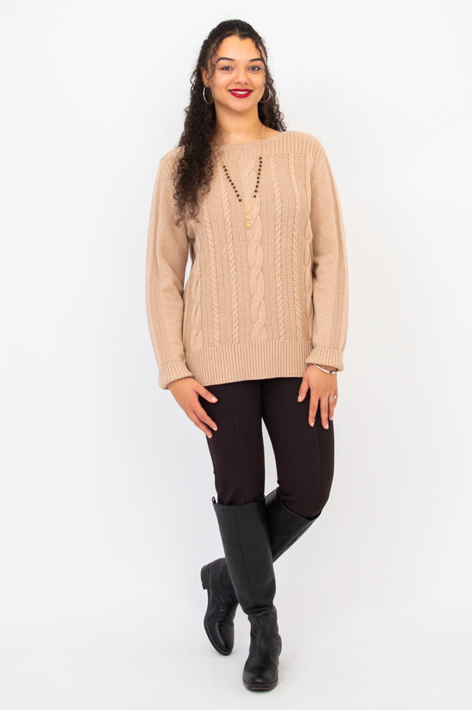 Cora Sweater - Soft Cotton Knit Pullover in Latte Brown | Cozy Casual Wear for Fall & Winter