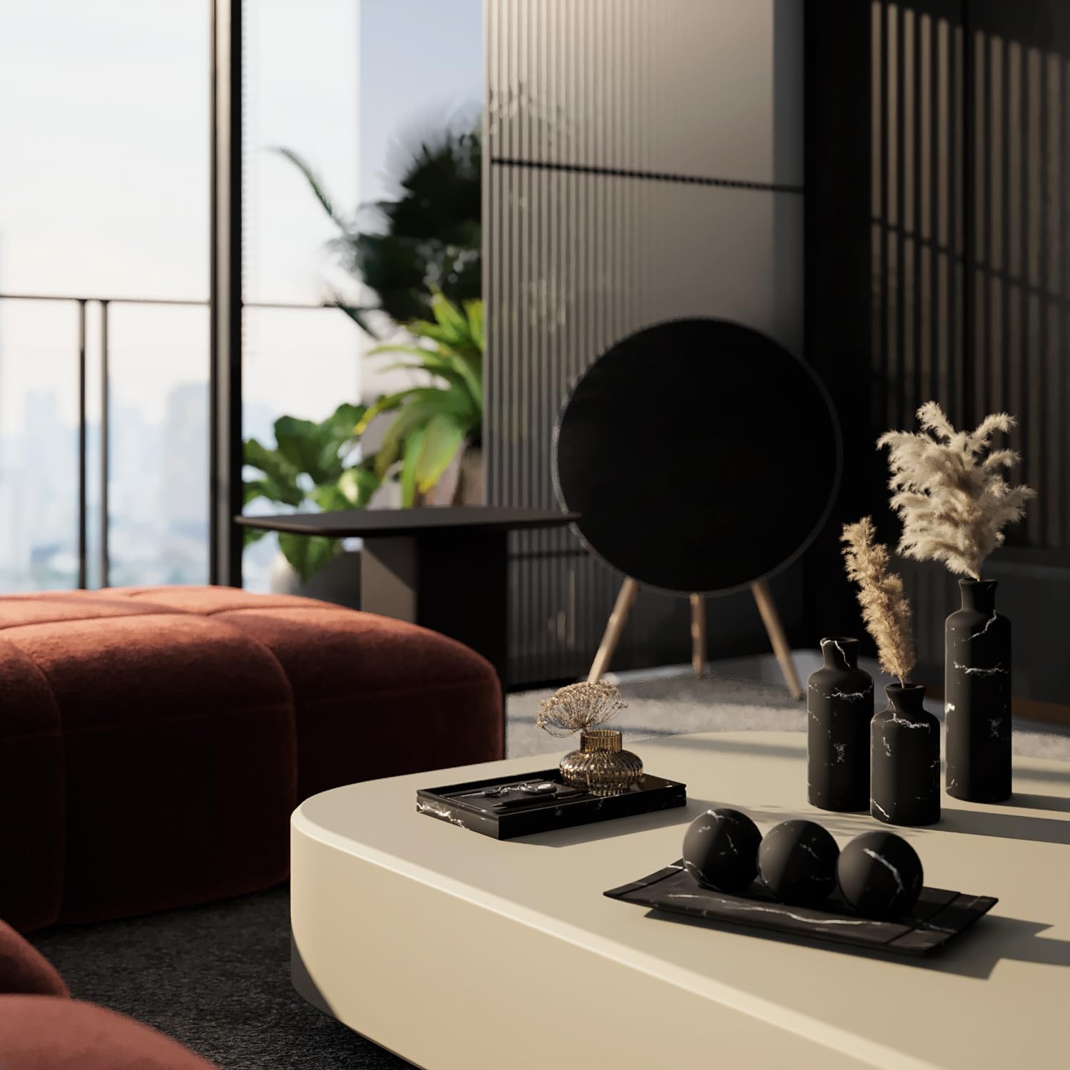 Creative Scents Black Marble Look Home Decor Bowl and Orb Set - Elegant Coffee Table Centerpiece for Living Room, Dining Table, Kitchen Counter & Entryway - Modern Housewarming Gift & Stylish Interior Design Accent (Perfect for Wedding Decor, Holiday Tablescapes & Luxury Home Styling)