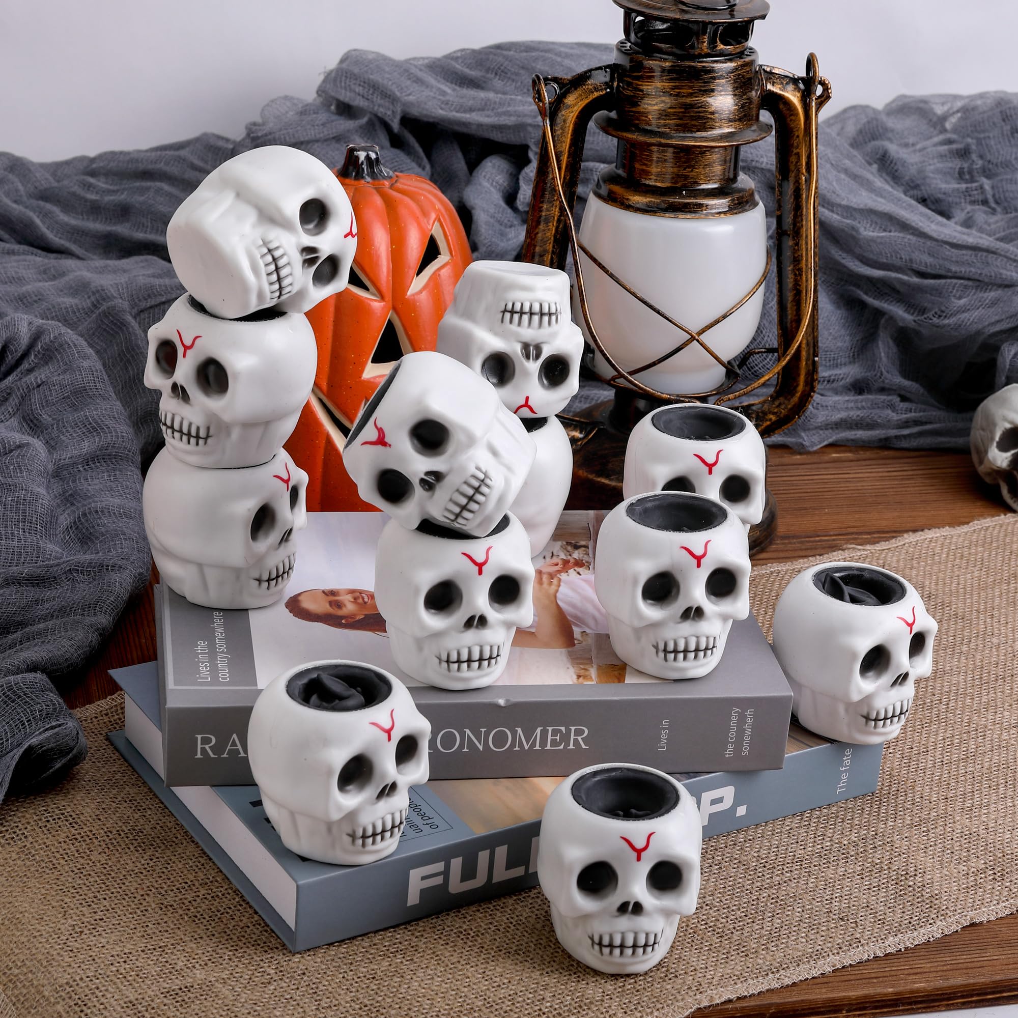 12 Pack Halloween Skull Squishy Toys - Stress Relief Stretchy Fidget Toys for Kids & Adults, Sensory Ghost Toys for Halloween Party Decorations, Trick or Treat Gifts, Office Desk & Anxiety Relief (Halloween Party, Classroom, Gift Basket)
