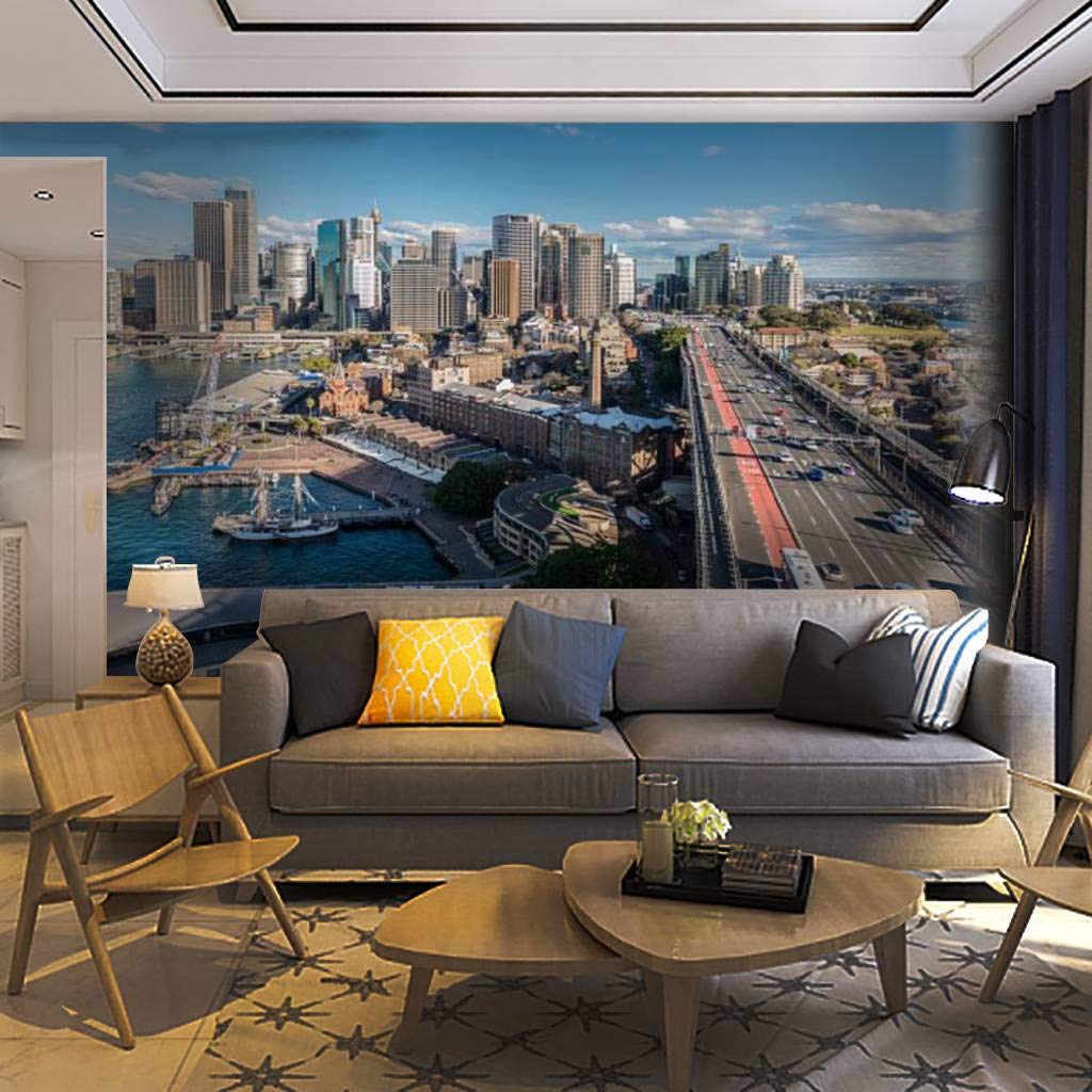 Self-Adhesive Removable Sydney Australia Wall Mural - Circular Quay Harbor Cityscape Peel & Stick Wallpaper for Living Room, Bedroom & Office Decor | Easy DIY Home Craft Decal & Wall Sticker