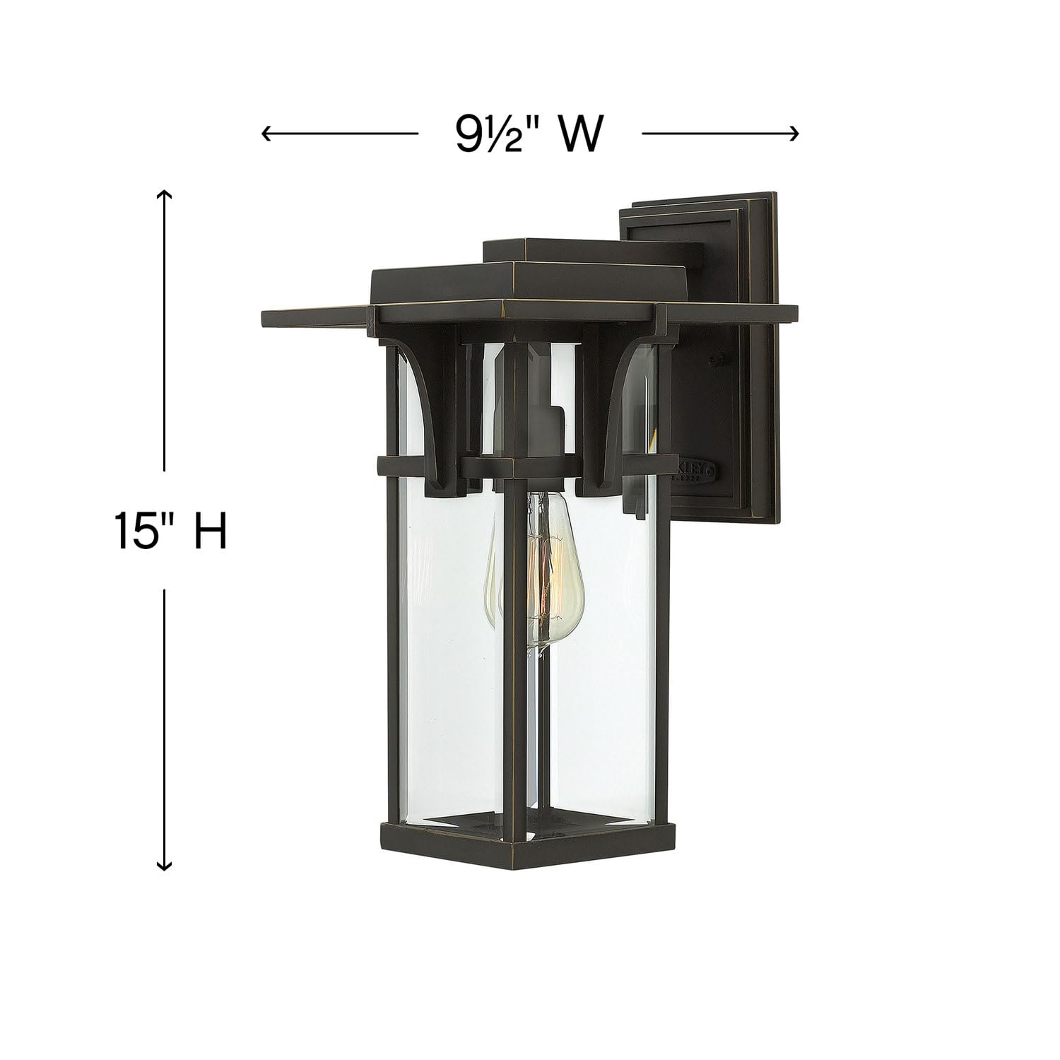 Hinkley Manhattan Collection One Light Medium Outdoor Wall Mount - Oil Rubbed Bronze with Clear Glass - Perfect for Porch, Patio, and Entryway Lighting