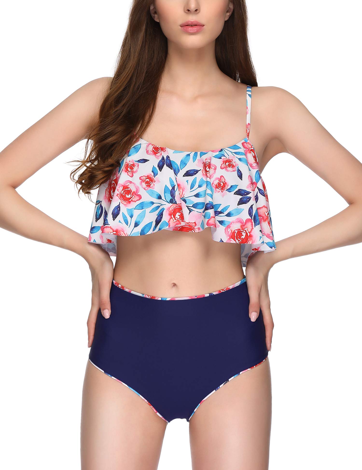 Women's Two Piece Swimsuits - Ruffle High Waisted Bikini Set | Beachwear, Pool Party & Summer Vacation Swimwear