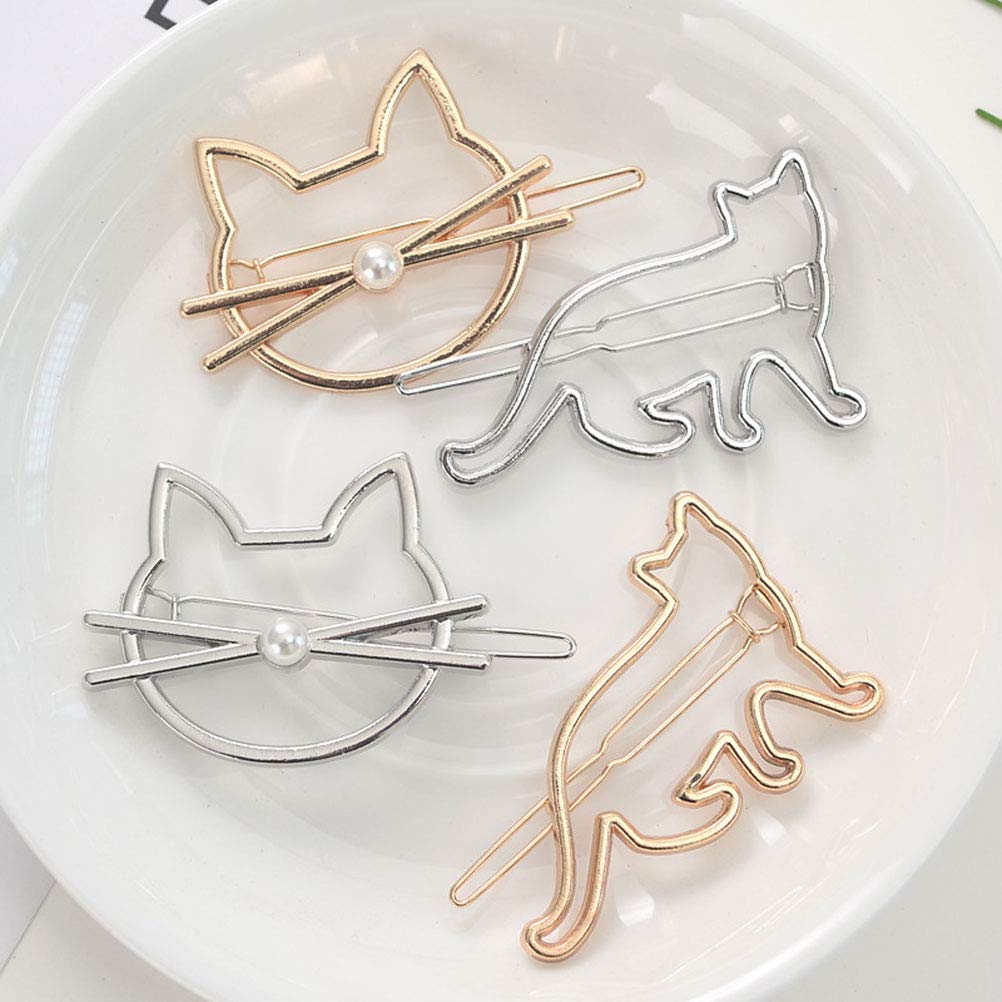 Frcolor 4pcs Cat Hair Clips Barrettes - Cute Metal Hairpins & Bobby Pins Set for Women and Girls - Perfect for School, Parties, and Everyday Hairstyles