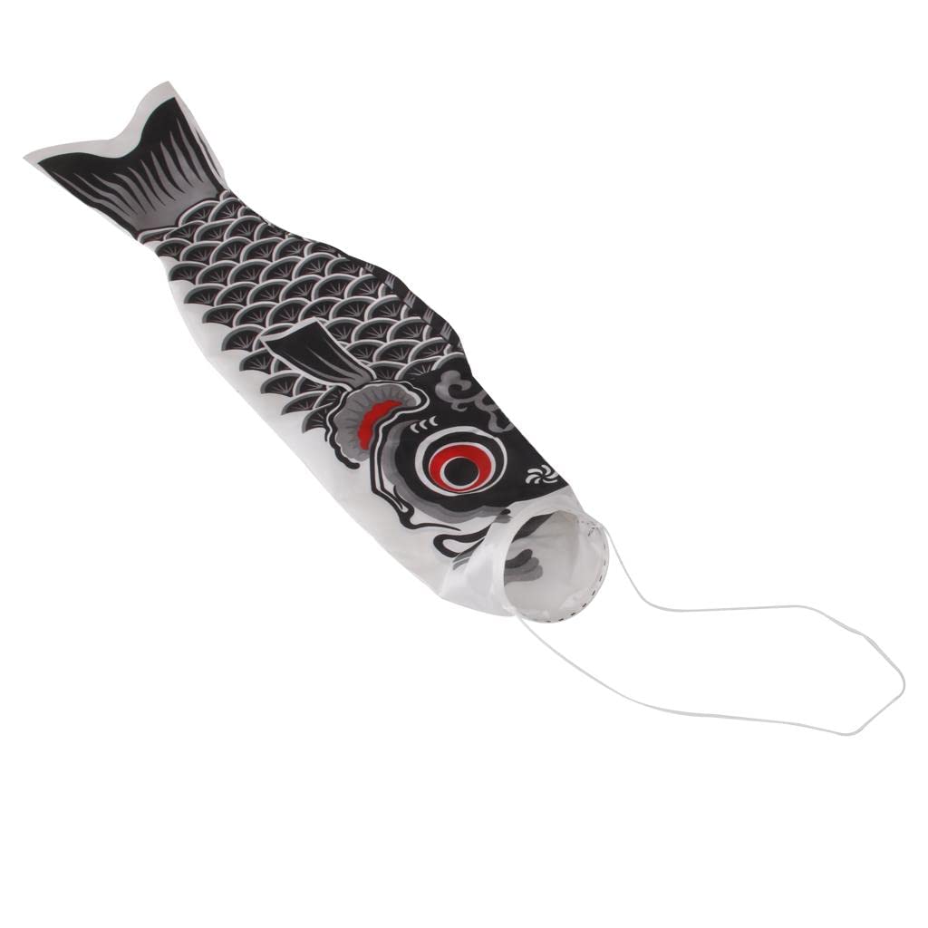 Baoblaze Japanese Koinobori Carp Windsock - 40cm Nobori Fish Flag for Children's Day Decorations | Traditional Japanese Festival Streamer for Outdoor Garden, Party & Cultural Celebrations (Black)