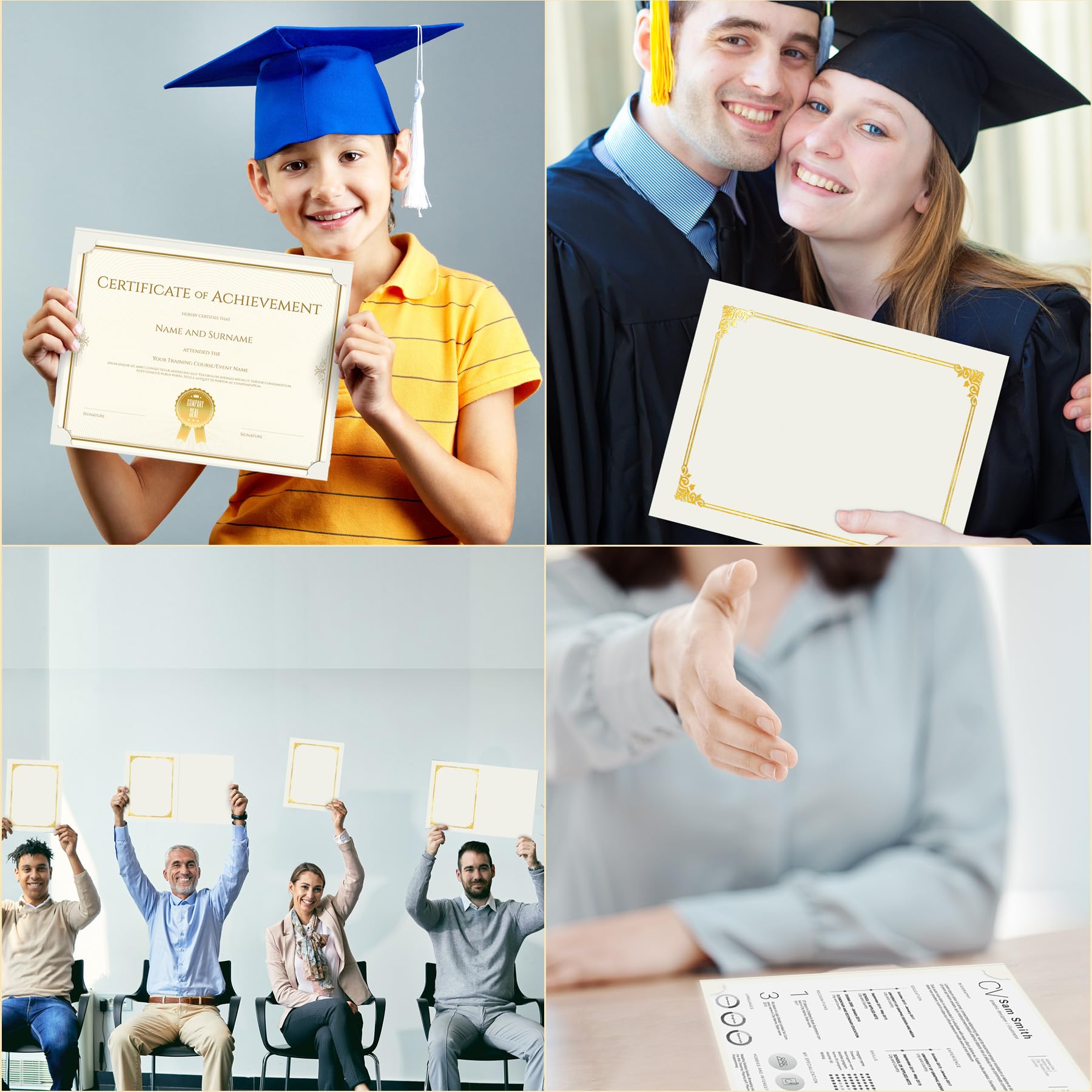 HAUTOCO 50 Pack White Certificate Holders with Gold Foil Border - Letter Size 8.5x11 Diploma Covers for Awards, Documents & Graduation Certificates - Perfect for School, Office & Professional Events