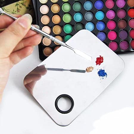 Professional Stainless Steel Cosmetic Mixing Plate with Spatula - Makeup Palette for Foundation, Concealer & Eyeshadow Blending - Ideal for Makeup Artists & DIY Beauty Enthusiasts at Home or Salon