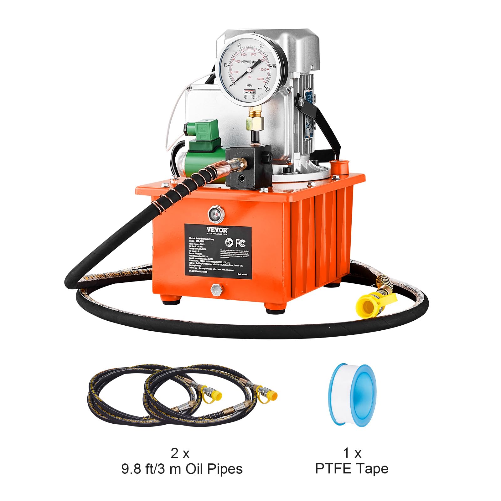 VEVOR 10000 PSI 750W 110V Electric Hydraulic Pump Power Pack Unit - 8L Capacity, Single Acting Solenoid Valve with Foot Pedal Switch - Ideal for Punching, Bending, Jack Machines & Heavy Duty Industrial Applications