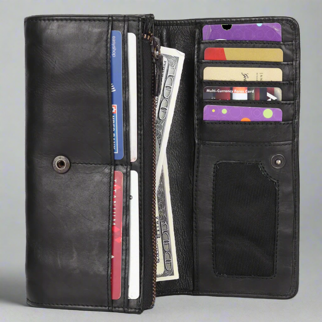 MET Women's Genuine Leather Clutch Wallet - Slim RFID Blocking Credit Card Holder for Everyday Use, Parties & Travel