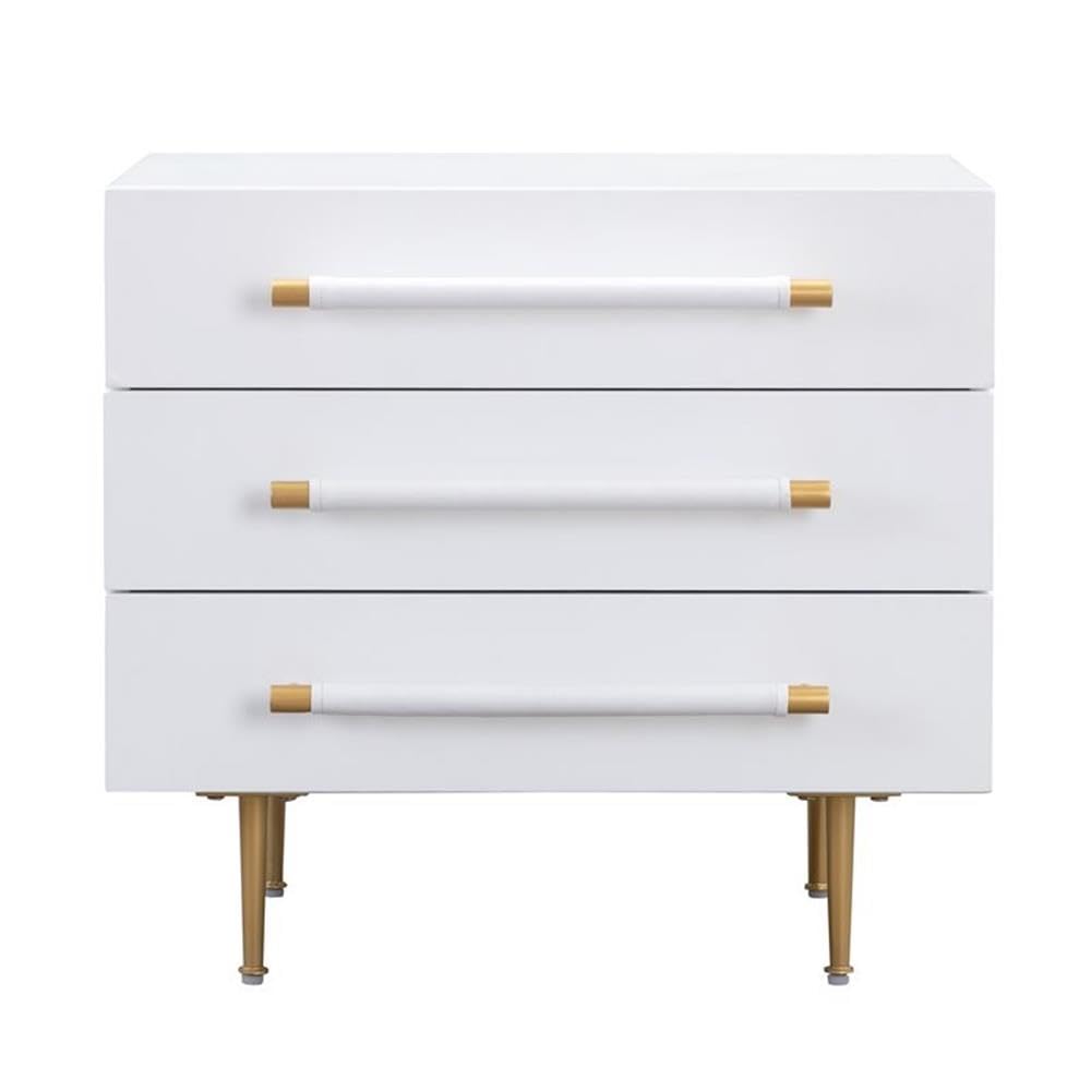MAKLAINE 22 Inch Modern Acacia Wood Nightstand with White and Gold Finish - Stylish Bedside Table for Bedroom, Living Room, or Guest Room