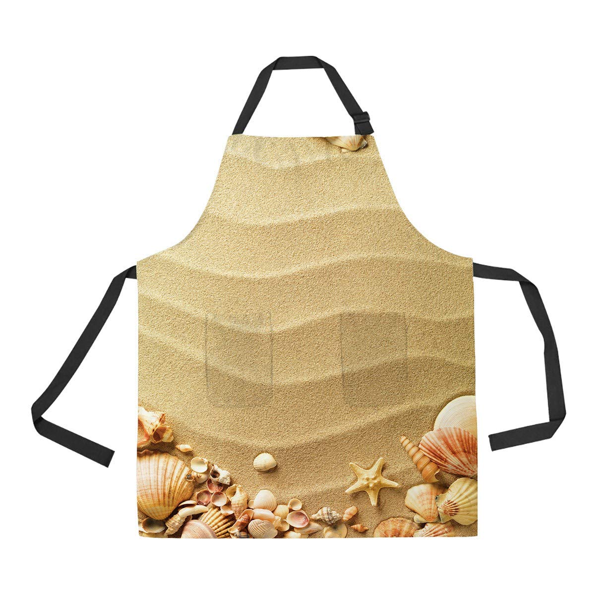 Adjustable Bib Kitchen Apron with Pockets for Women & Men - Beach Themed Seashells & Sand Design - Perfect for Cooking, Grilling, Baking & Outdoor BBQs