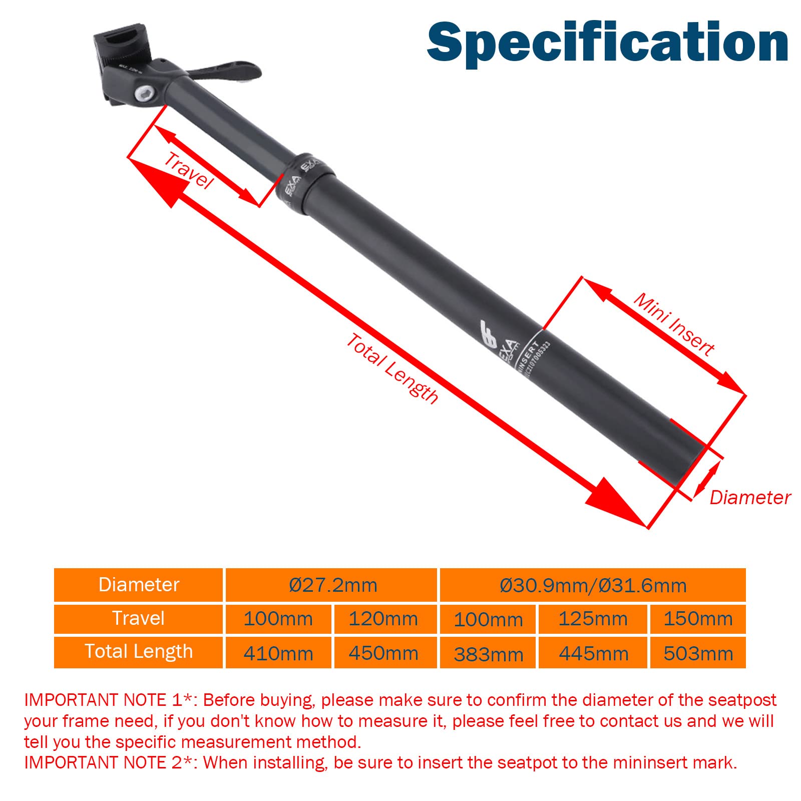 EXA Form Upgraded Speed Cable-Less Hydraulic Dropper Seatpost - 27.2mm/30.9mm/31.6mm Sizes - 100mm/120mm/125mm/150mm Travel - Compatible with MTB, E-Bike & Road Bikes | Perfect for Trail Riding, Commuting & Off-Road Adventures