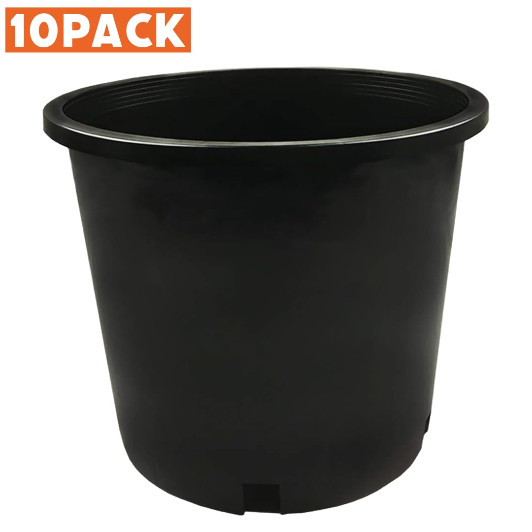 10-Pack 7 Gallon Premium Black Plastic Nursery Pots - Heavy Duty Garden Planters for Outdoor Plants, Trees & Shrubs - Perfect for Gardening, Landscaping & Commercial Nursery Use