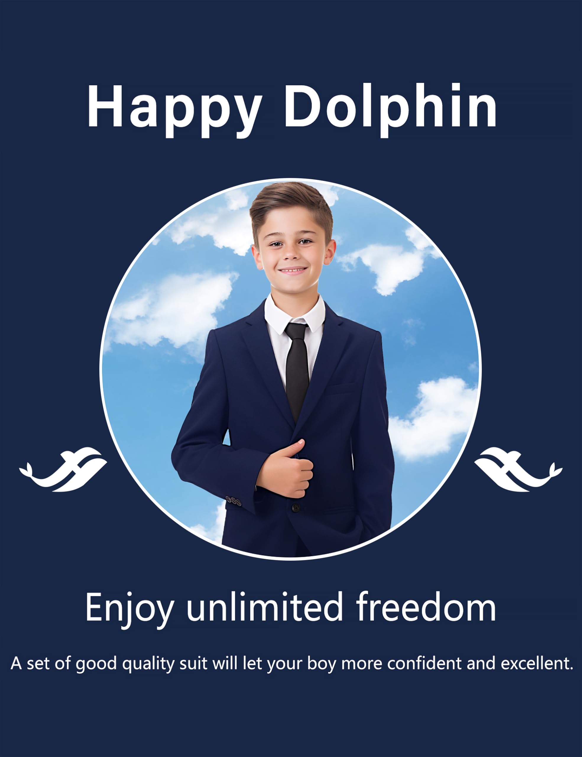 Happy Dolphin Boys Suit Set - Modern Fit Adjustable Waistline Formal Wear for Weddings, Communions & Special Occasions - Perfect for Church Events, Family Gatherings & Photo Shoots