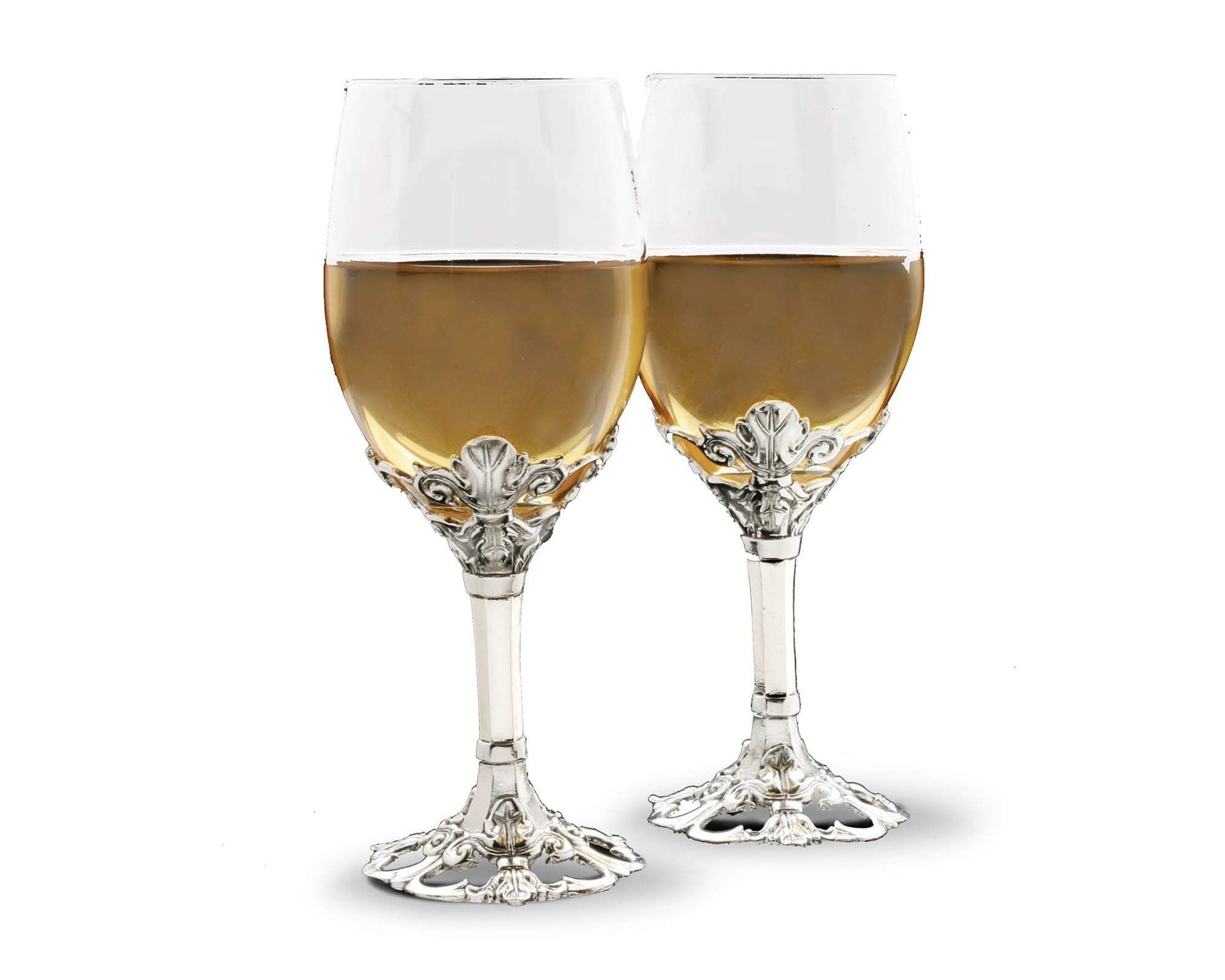 Arthur Court Designs Aluminum Fleur-De-Lis Base Wine Glasses - 8.5 Inch Tall Stemware for Elegant Dining, Wedding Gifts & Home Decor