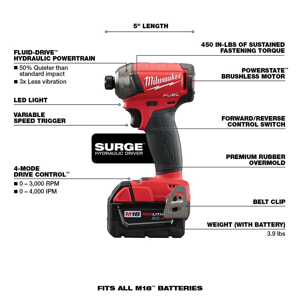 Milwaukee M18 FUEL 2-Tool Combo Kit - 18V Cordless Power Tools Set with Drill & Impact Driver | Perfect for DIY Projects, Home Repairs & Professional Construction Work