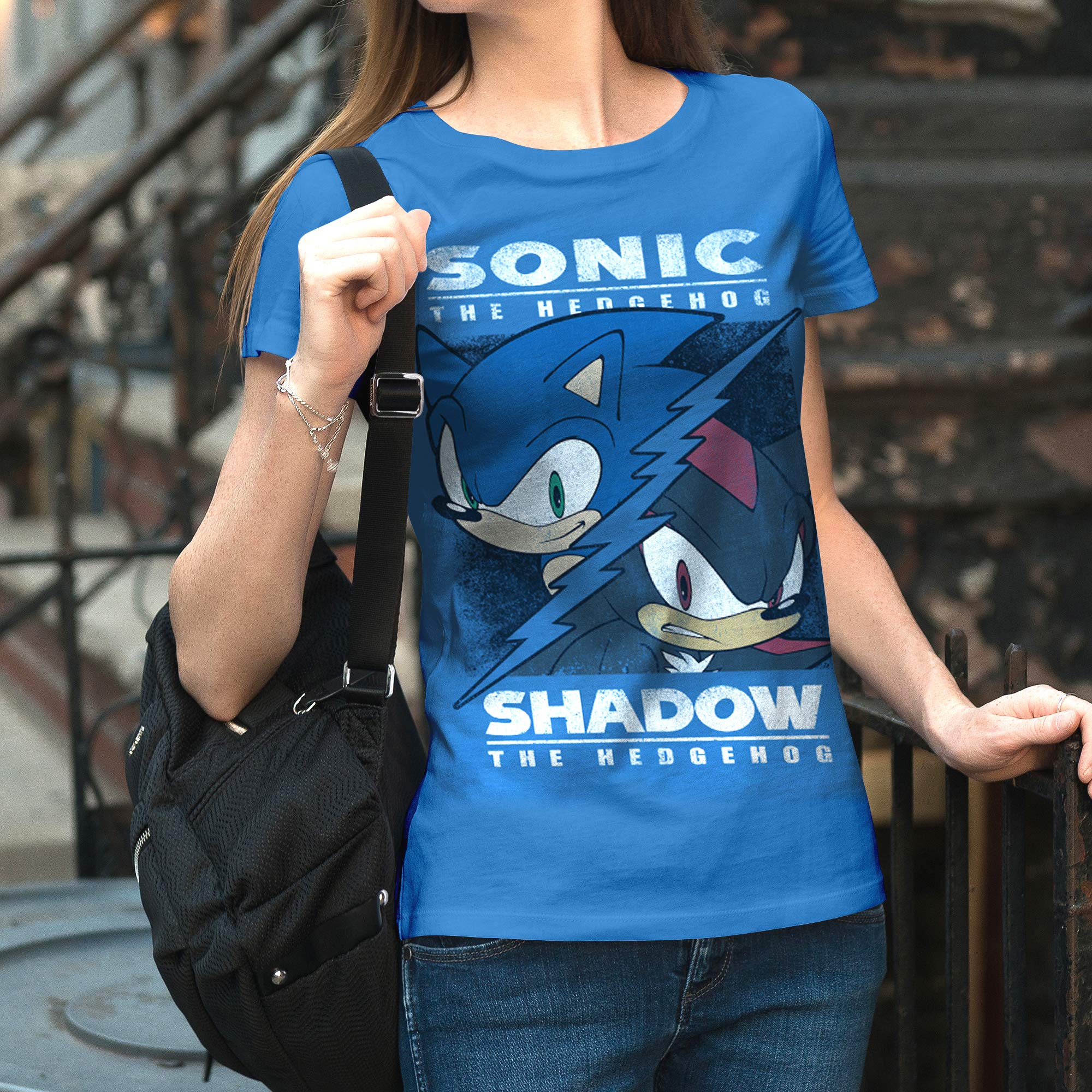 Sonic vs Shadow Split Graphic T-Shirt for Men & Women - Classic Video Game Vintage Distressed Tee - Perfect for Gaming Events, Cosplay & Retro Fashion Lovers