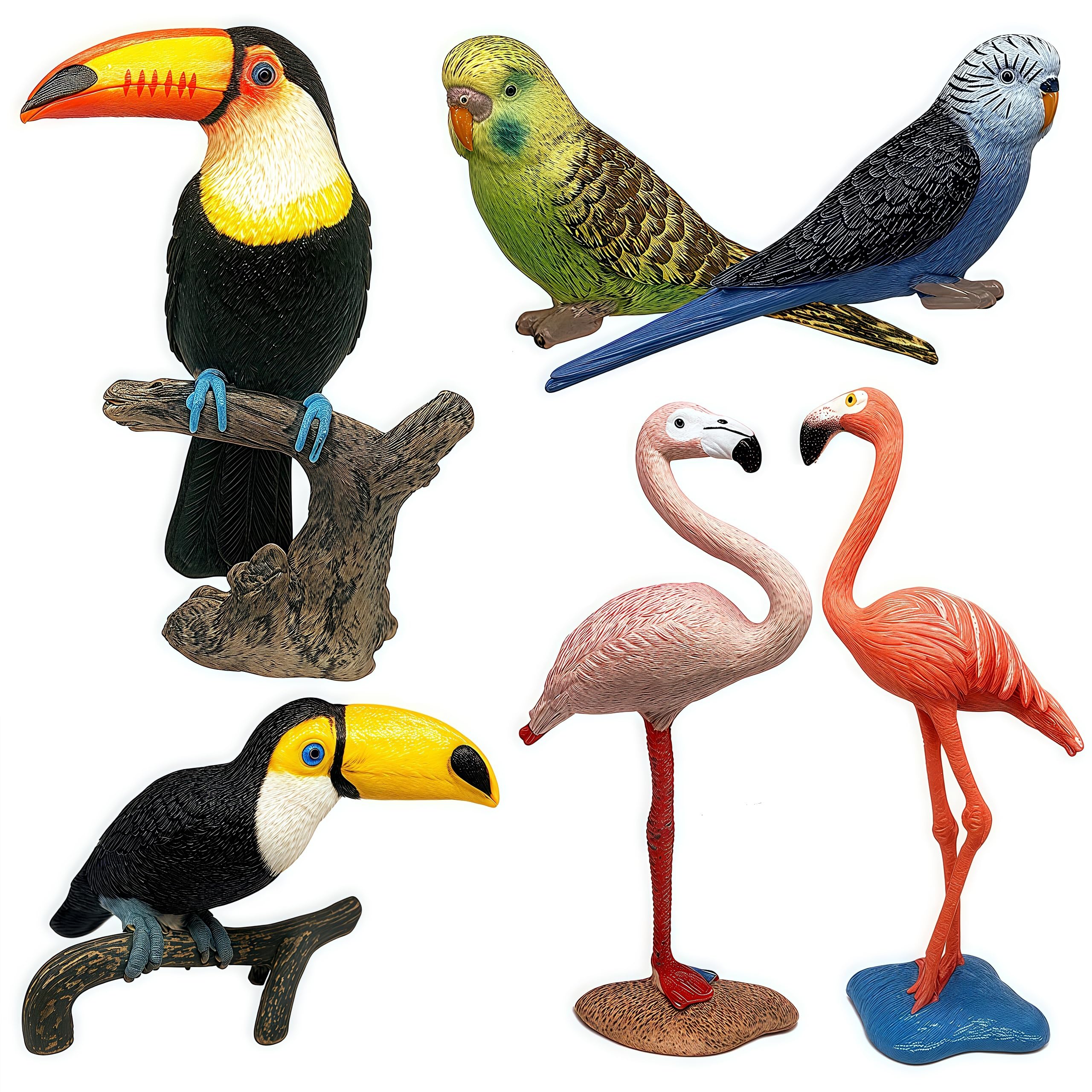 Gemini & Genius Jungle Bird Toys for Kids - 6PCS Toucan, Parrot & Flamingo Action Figures - Perfect for Christmas Stocking Stuffers, Garden Decor, Cake Toppers & Educational Play