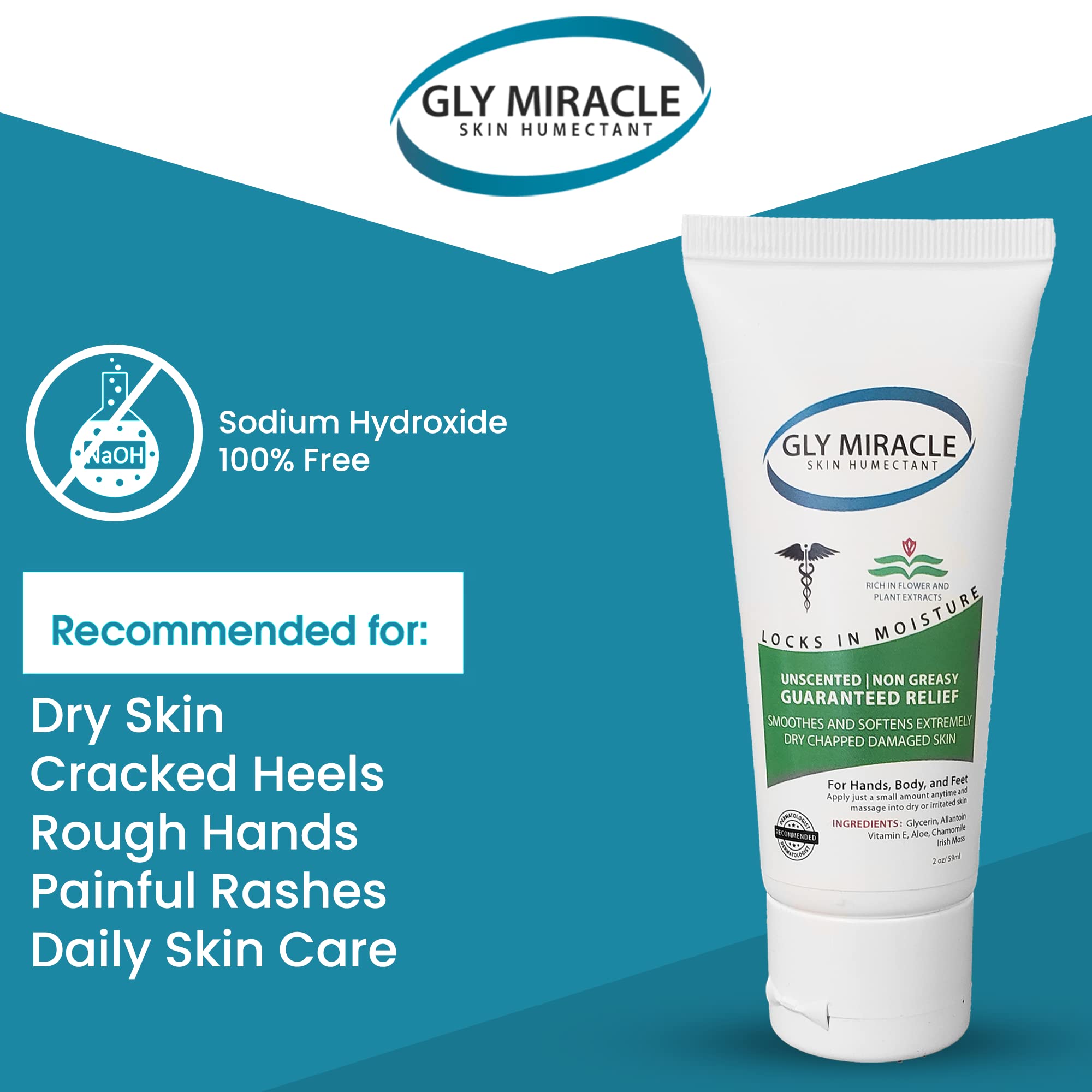 GLY MIRACLE Moisturizing Body Cream - 2oz Non-Greasy Hydrating Lotion for Extremely Dry Skin, Hands, Feet & Body | Fragrance-Free with Pure Glycerin | Deep Moisture for Cracked Heels, Rough Elbows & Winter Skin Care