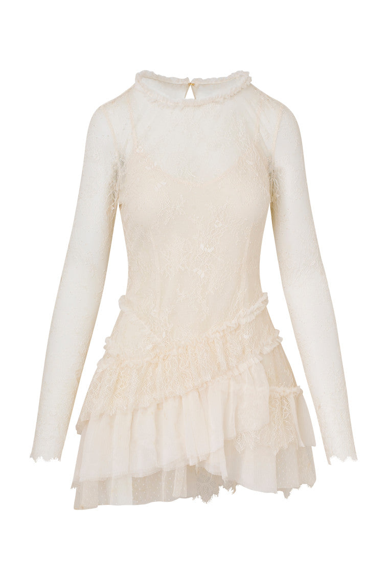 Amberleigh Lace Mini Dress in Ivory - Elegant Floral Lace Party Dress for Women, Perfect for Weddings, Cocktails & Special Occasions
