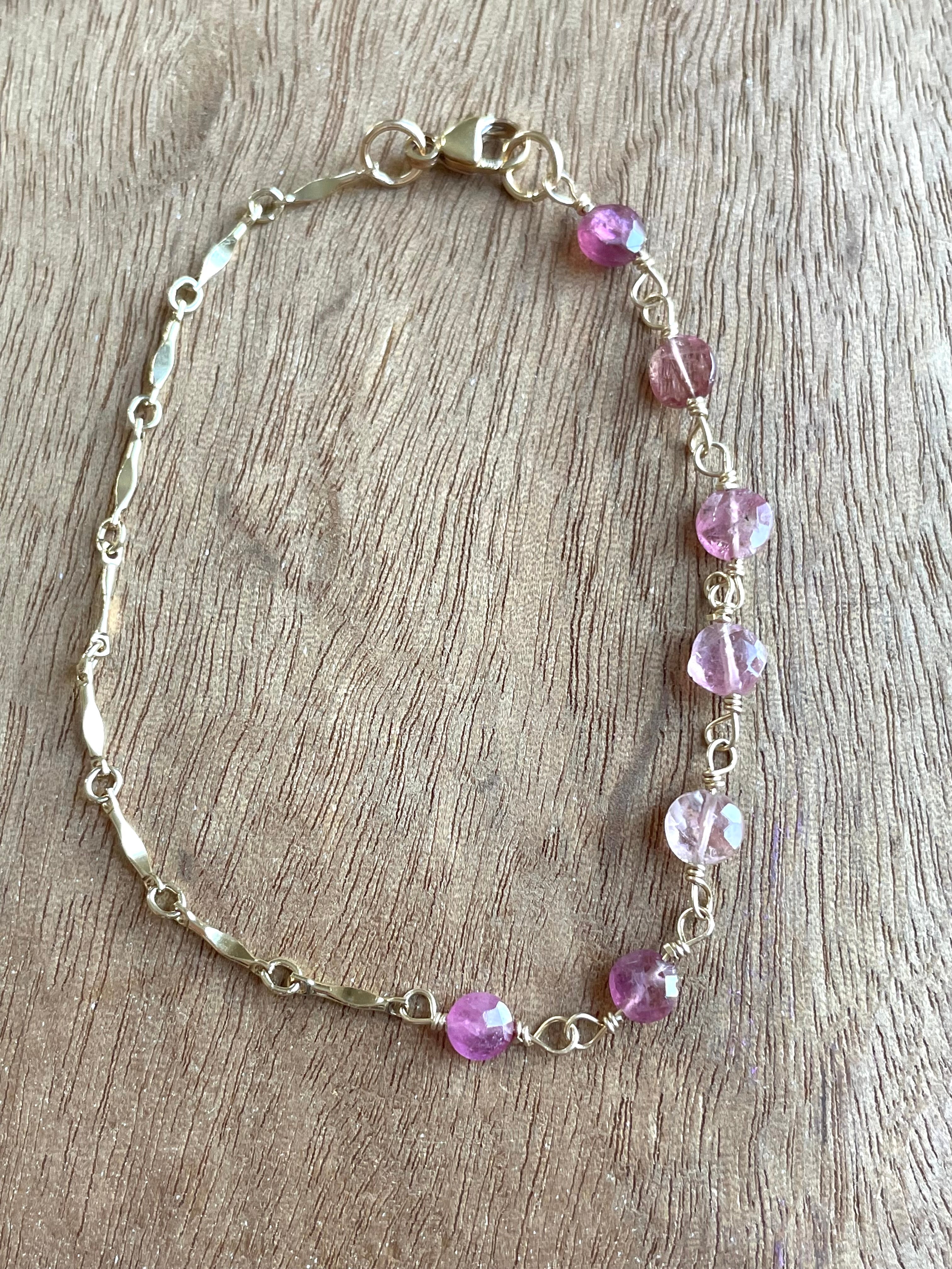Pink Tourmaline Half and Half Bracelet - Genuine Pink Gemstone Jewelry for Women | Elegant Gift for Birthday, Anniversary & Everyday Wear