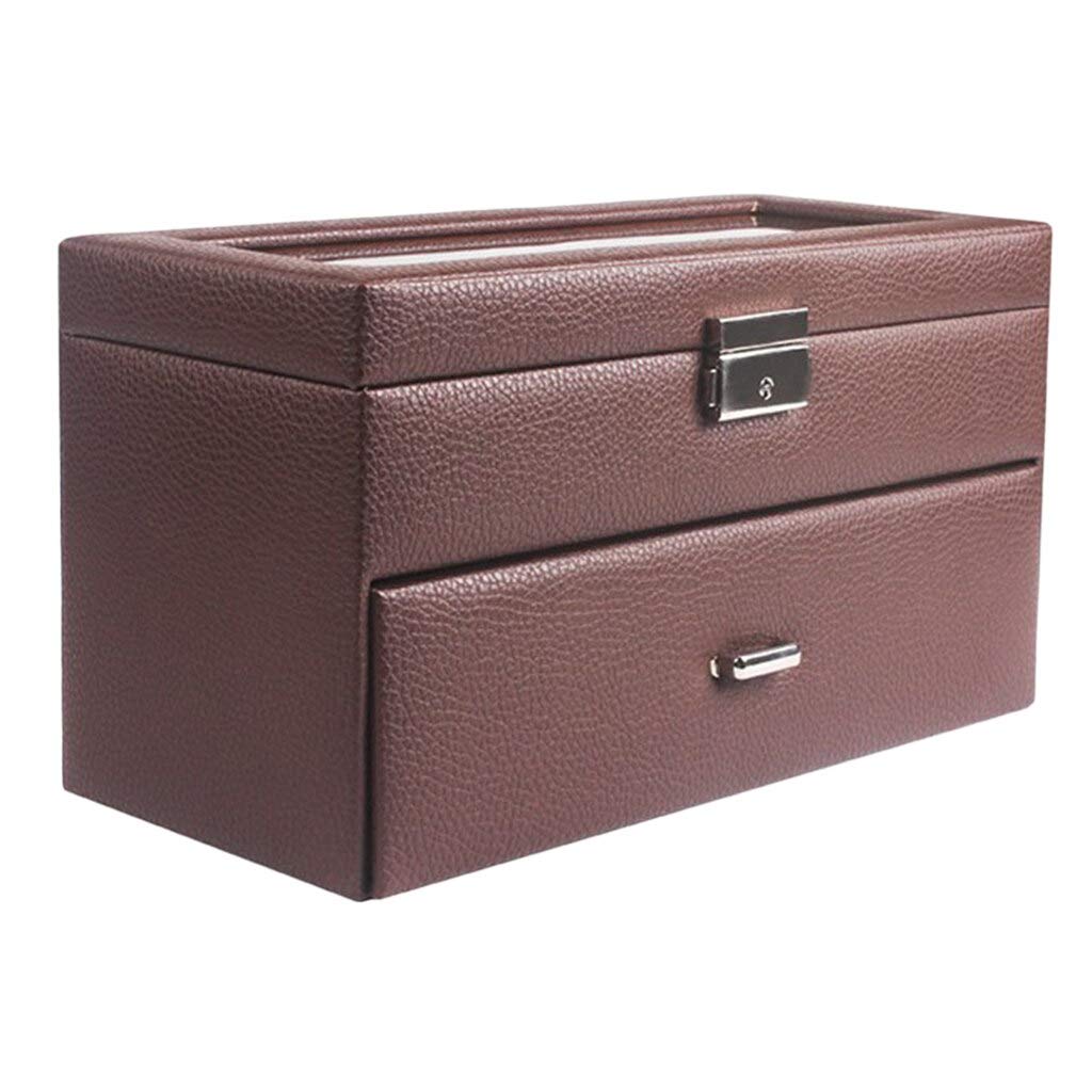 Vintage PU Leather Watch Box with Glass Top - 2-Tier Watch Display Case Holds 20 Watches, Adjustable Soft Pillows, Brown - Perfect for Watch Collection Storage & Display at Home or Retail Store